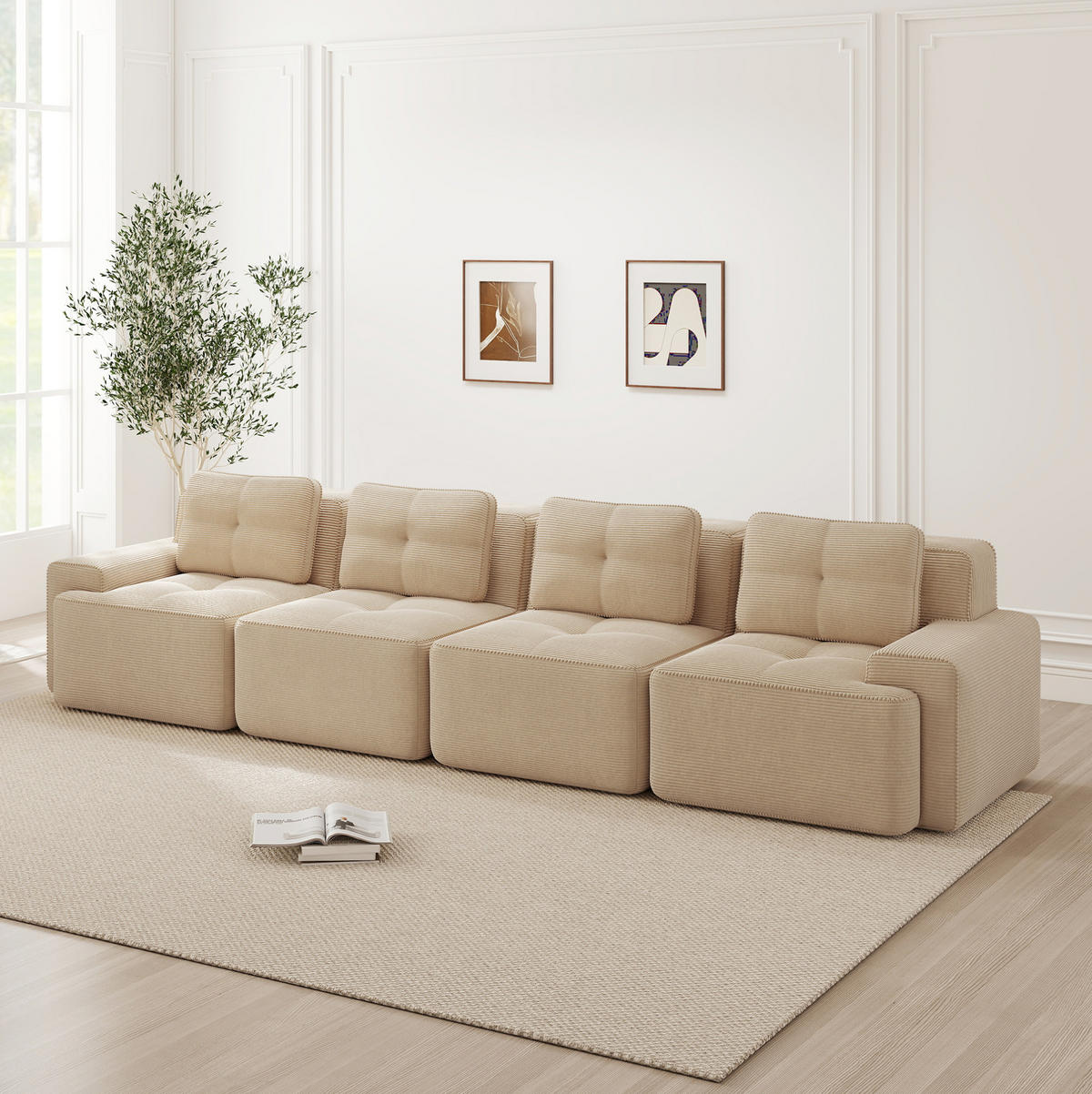 SOFA modular tiefsitzig Cord Beige - Beige, Kunststoff (104/69/382cm) - Meubliv