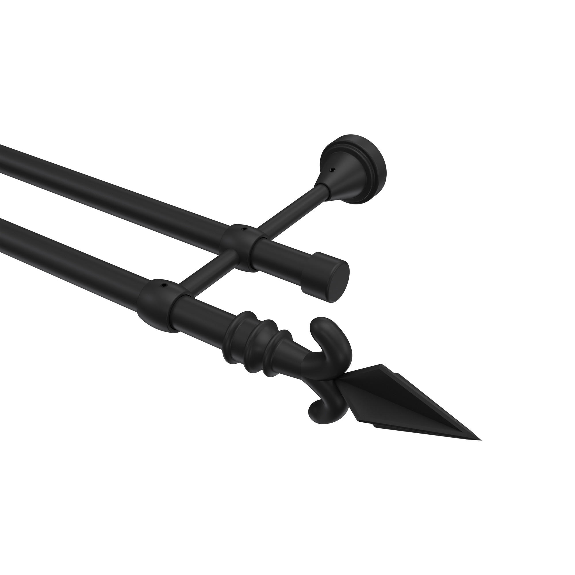 GARDINENSTANGE Primus Matteo 360 cm (geteilt in 2 x 180 cm), 2-läufig (ohne Ringe), 16 mm Ø Schwarz - Schwarz, Metall (360cm) - INTERDECO