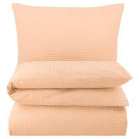SEERSUCKER-BETTWÄSCHE 135x200 Uni Sommer Bettbezug Bügelfrei aus 100% Baumwolle, Bettbezüge einfarbig Apricot - Altrosa, Textil (135/200cm) - Carpe Sonno