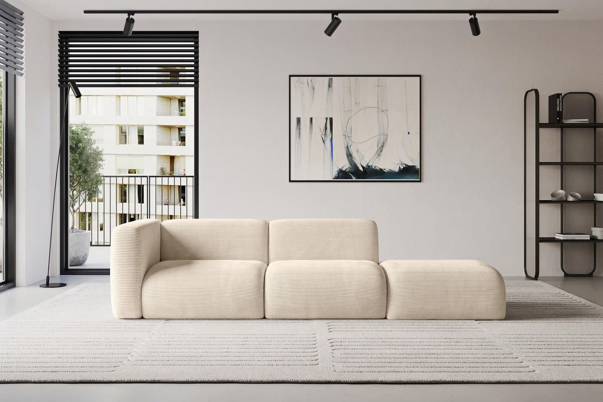 SOFA Ottomane Links MIRA-S3 296x89x70 Beige Cord - Sandfarben/Beige, Holzwerkstoff/Kunststoff (296/70/89cm) - ALTDECOR