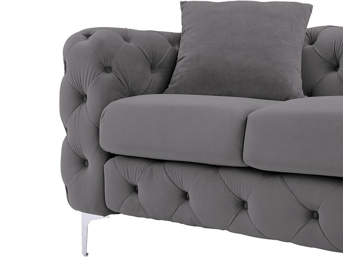 CHESTERFIELD-SOFA 3-Sitzer - Anthrazit - Samt - EDWINA - Anthrazit, Textil (220/76/91cm) - Vente-Unique