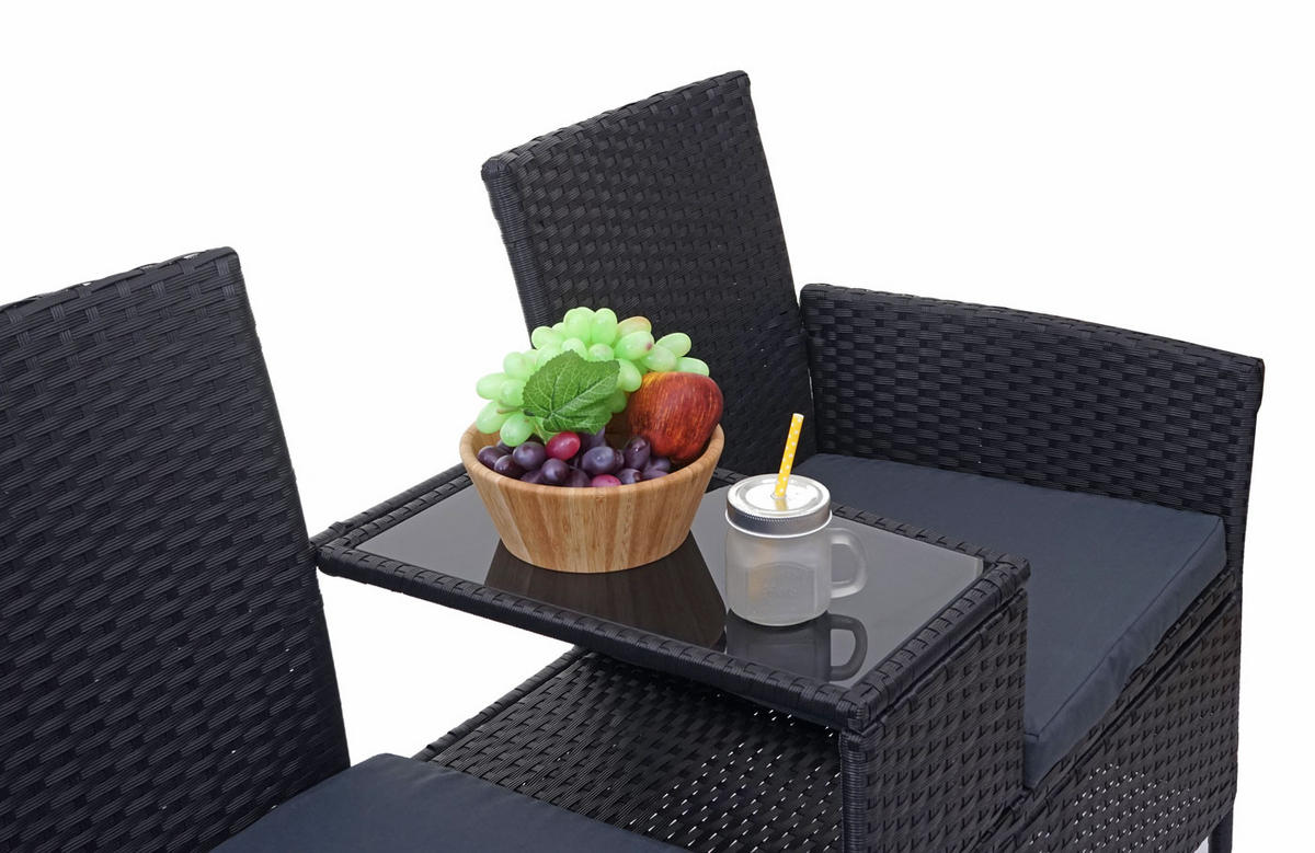 POLY-RATTAN SITZBANK MIT TISCH Schwarz, Grau - Schwarz/Grau, Kunststoff (132/84/55cm) - MCW