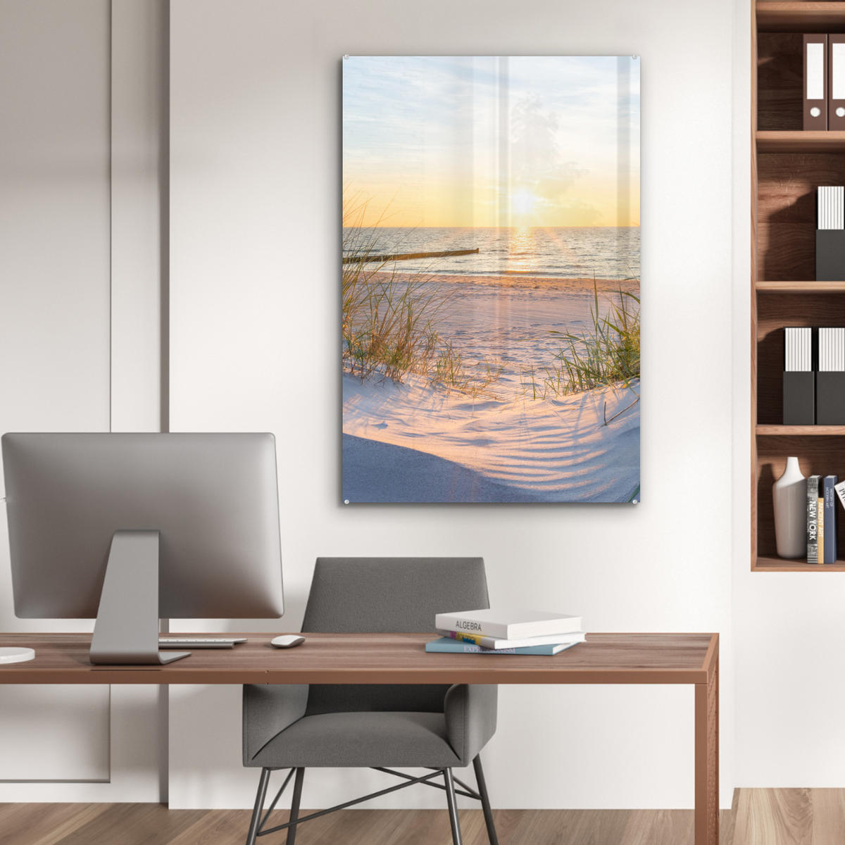 ACRYLGLASBILD Strand - Sonne - Düne - Gras - Sand - Horizont 60x90 cm - Hellblau, Glas (60/90cm) - MuchoWow