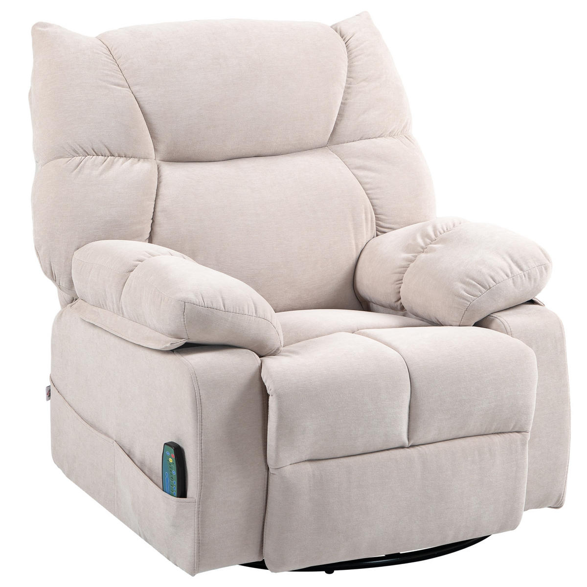 RELAXSESSEL mit Massagefunktion, Elektrisch Fernsehsessel mit Wärmfunktion - Beige/Schwarz, Textil/Metall (90/98/98cm) - HOMCOM