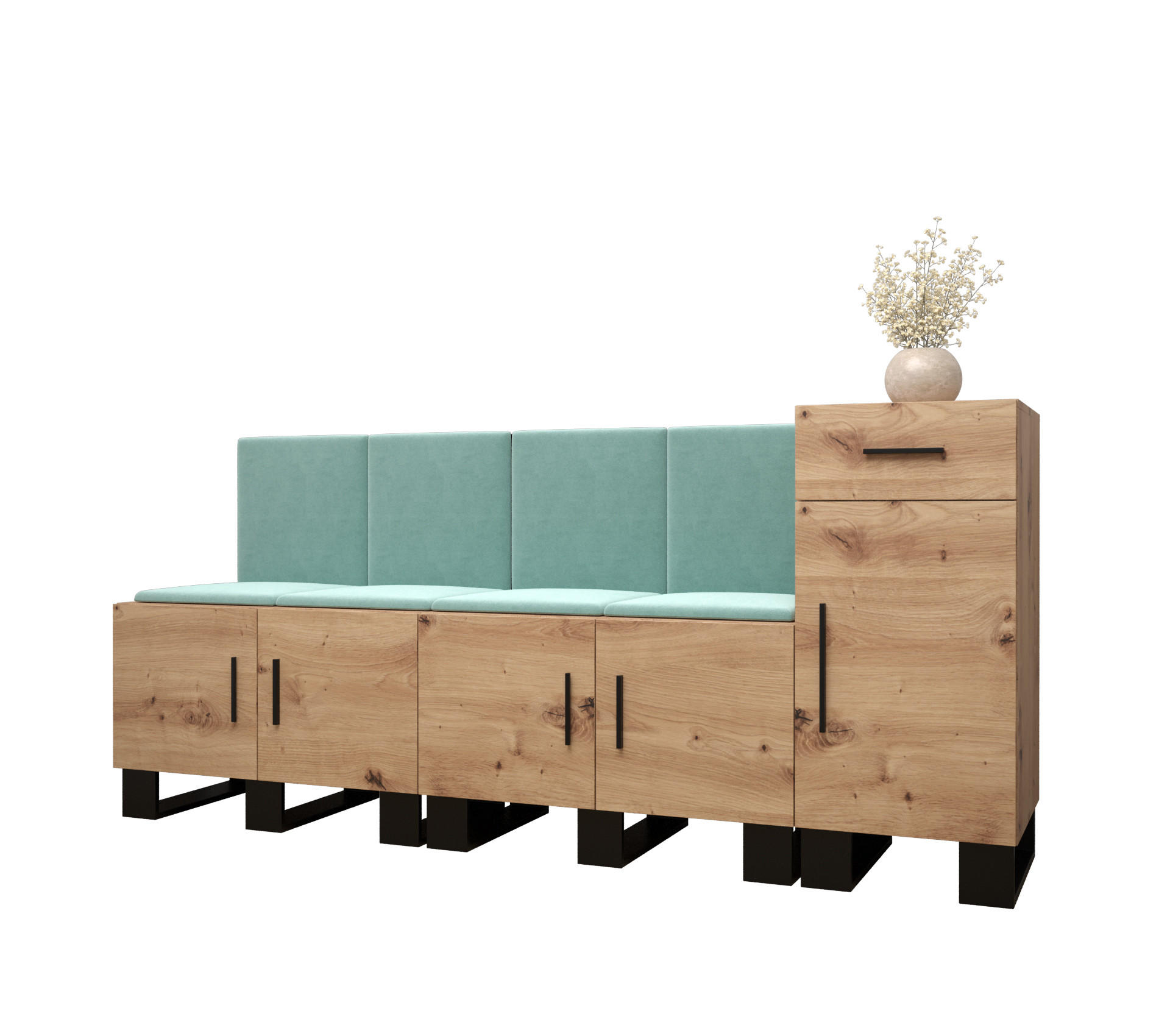 Abiks Möbel Garderoben-Set Eiche Artisan, Mintgrün 210x95x45.6 cm