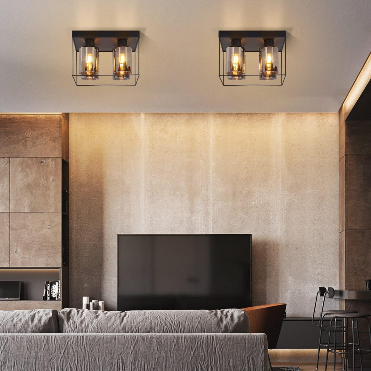 DECKENLEUCHTE Mantooth 30/30/20 cm - Schwarz, Metall (30/30/20cm) - Nettlife