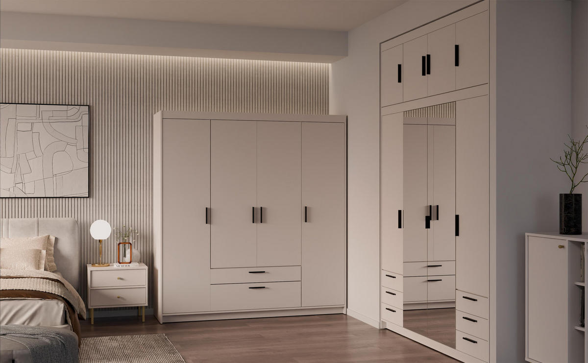 KLEIDERSCHRANK Storicos Beige 176,3/190,5/53 cm - 4T2S Modern mit Schubladen - Beige, Holzwerkstoff/Kunststoff (176.3/190.5/53cm) - AX Living