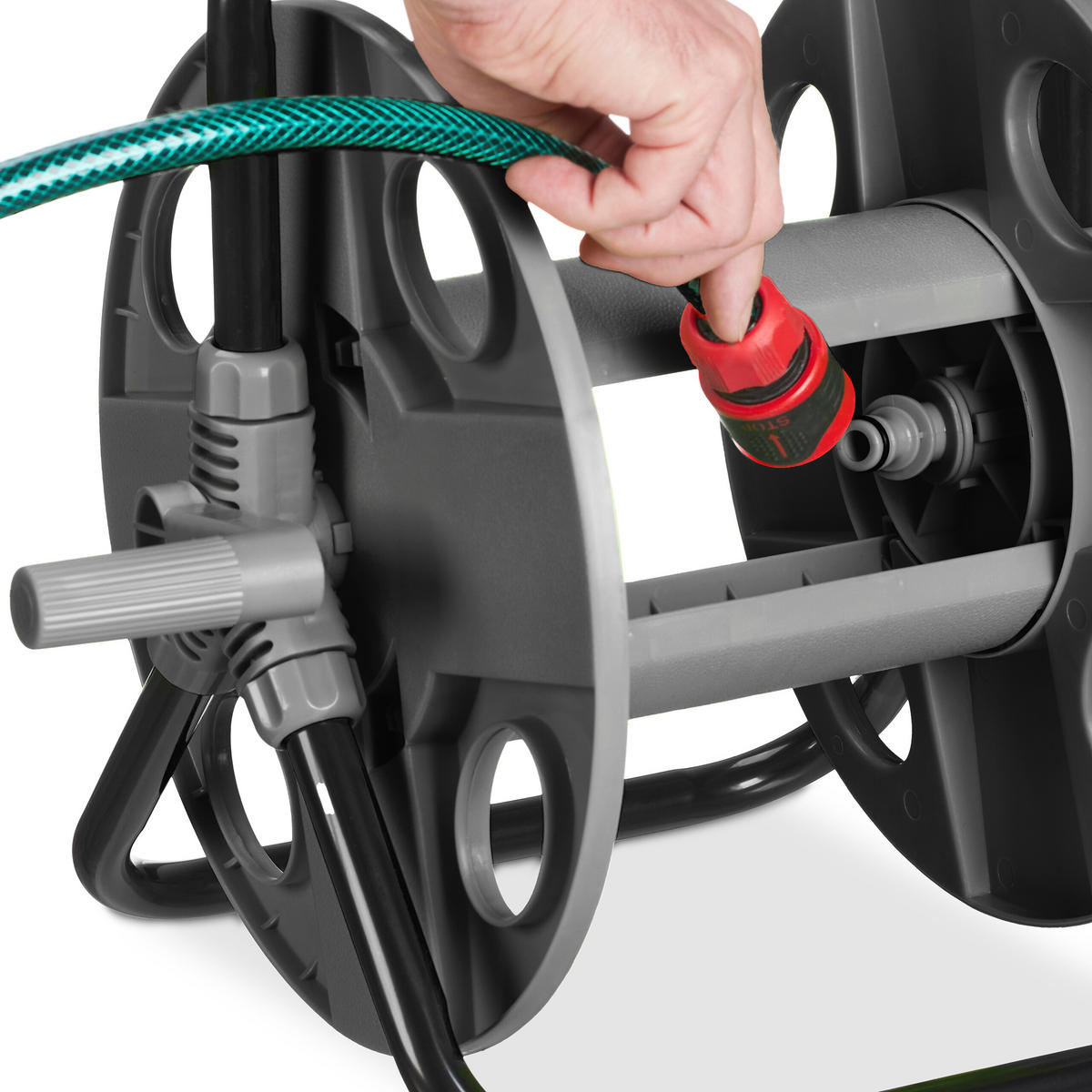 SCHLAUCHTROMMEL - Grau, Kunststoff/Metall (42/38/31cm) - Relaxdays