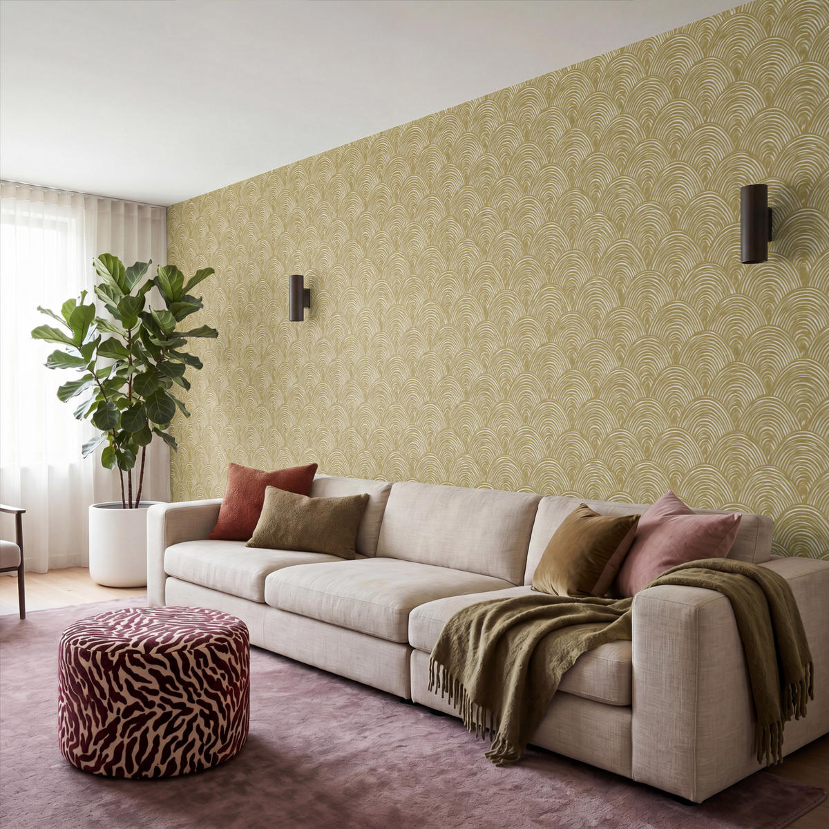 TAPETE - Fächer - Geometrisch - Grün - 500x200 cm - Goldfarben, Papier (500/200cm) - OnlyWow