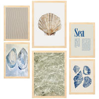 POSTER Set Mit 6 Strand, Meer, Ozean A3 & A4 Rahmen Aus Hellem Holz - Beige, Papier (29/3cm) - Nacnic