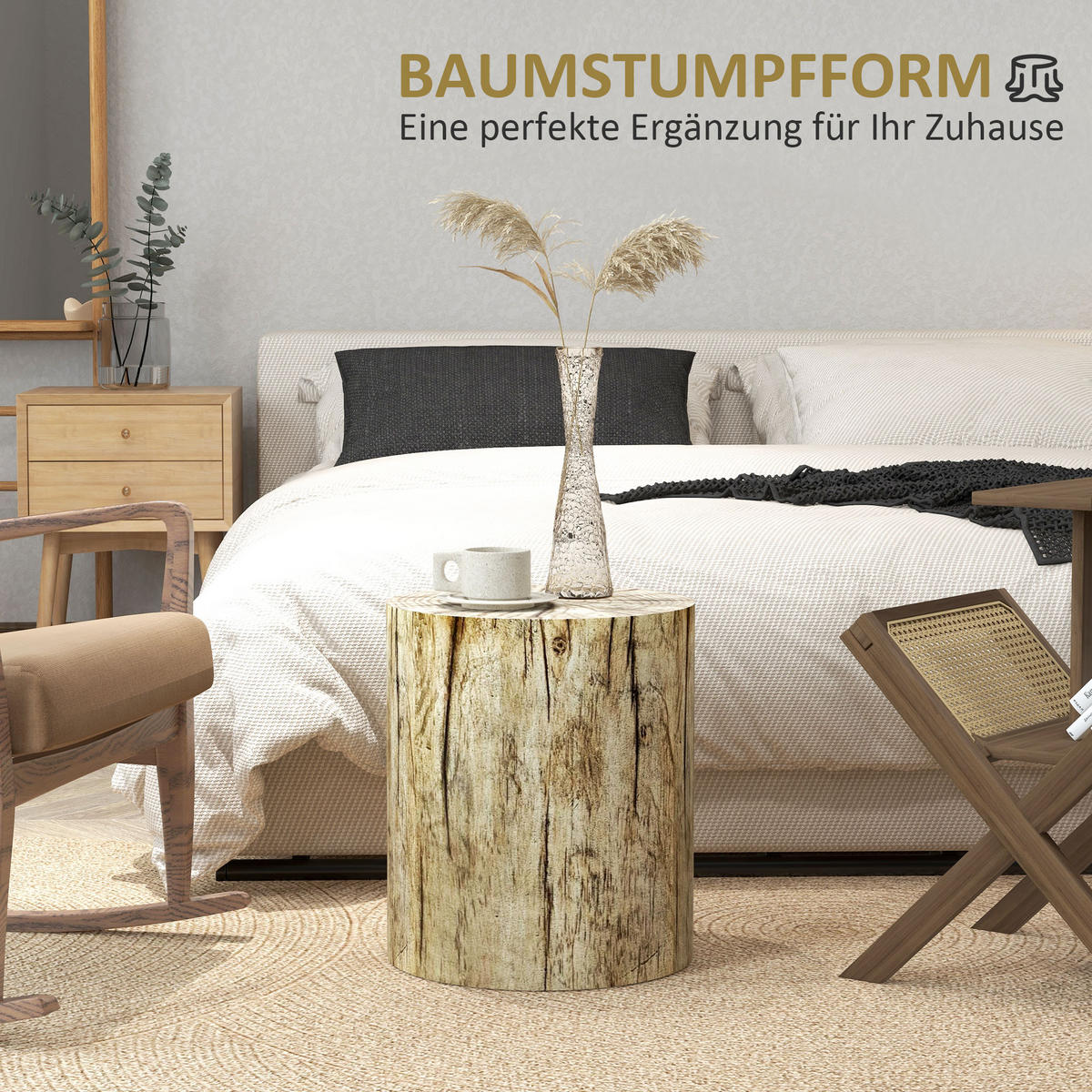 BEISTELLTISCH, Beton, Naturholz - Naturfarben, Kunststoff (37/37/43cm) - HOMCOM