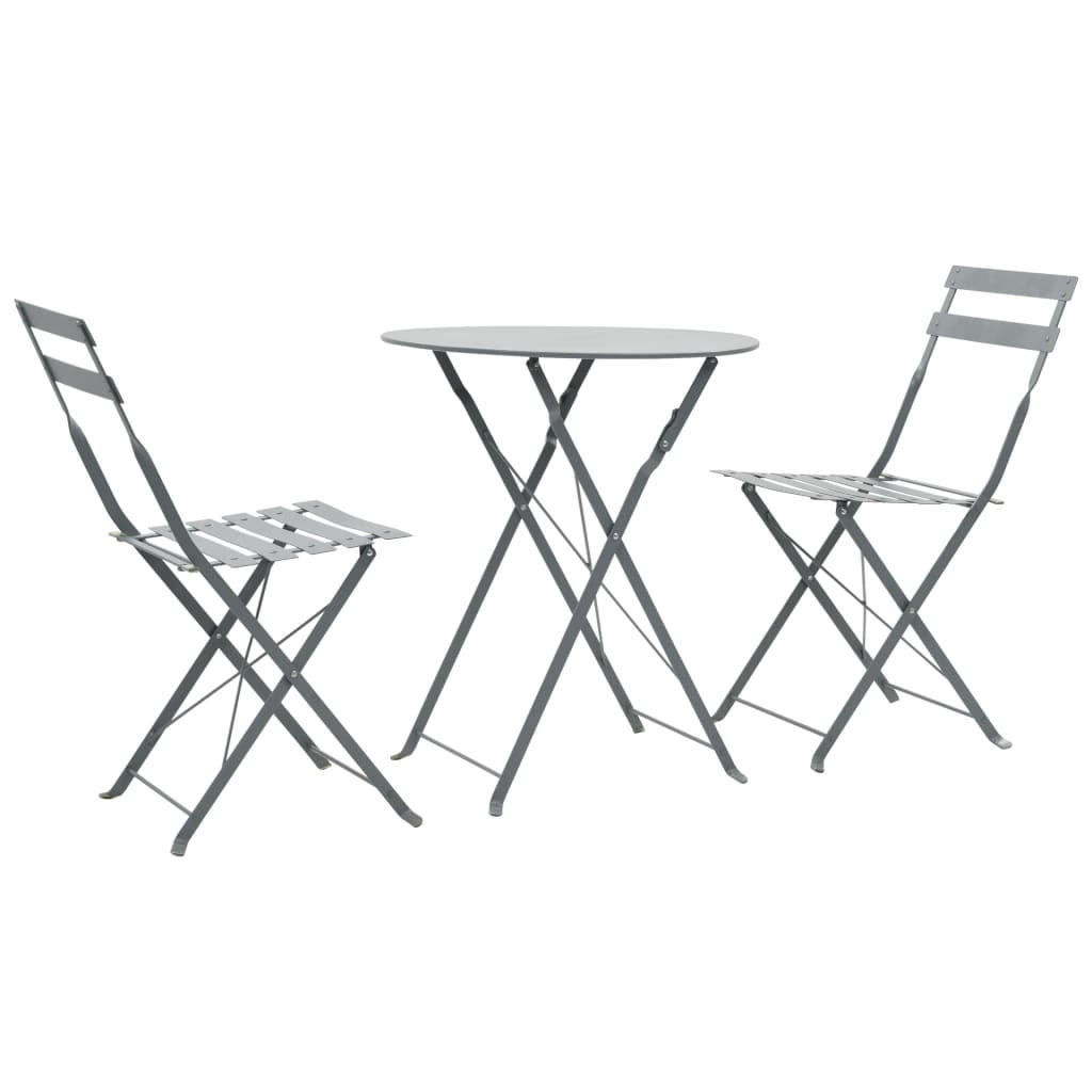 BISTRO-SET Stahl Grau 3-teilig - Grau, Metall - vidaXL