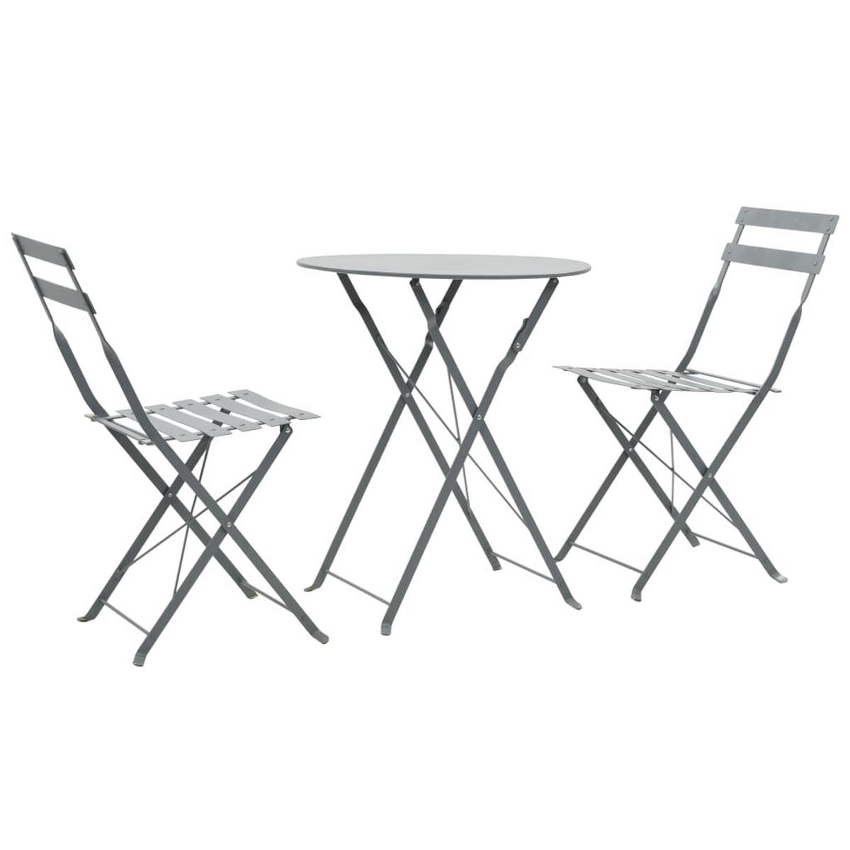 BISTRO-SET Stahl Grau 3-teilig - Grau, Metall - vidaXL