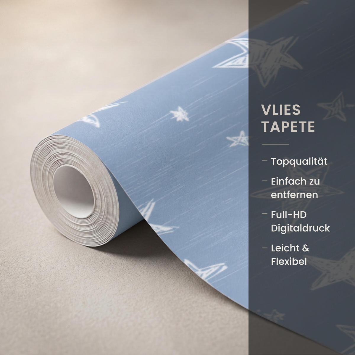 KINDERTAPETE - Sterne - Muster - Blau - 280x280 cm - Hellblau, Papier (280/280cm) - OnlyWow
