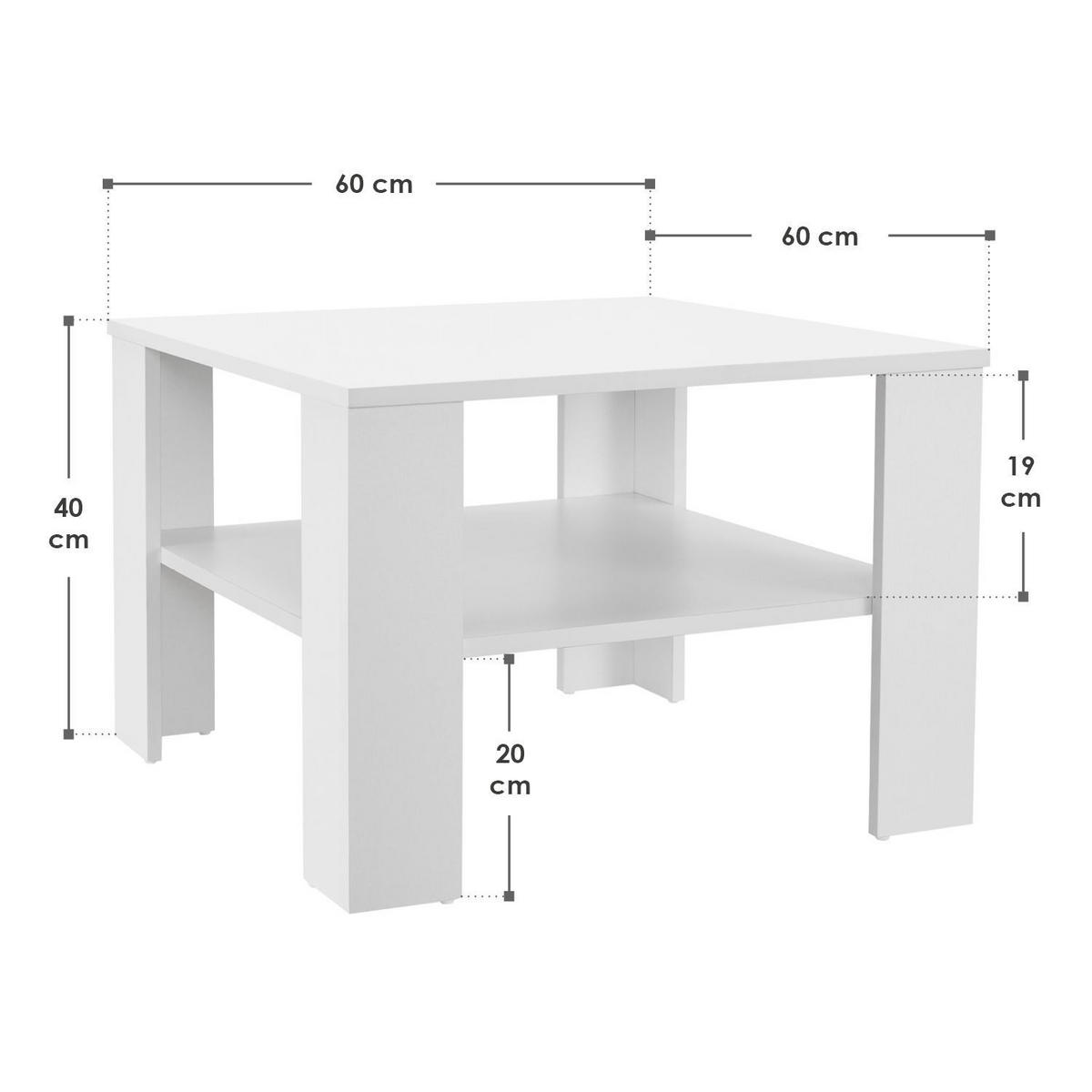 COUCHTISCH mit Ablage 60x60x40 cm weiß - Weiß, Holz (60/60/40cm) - Juskys