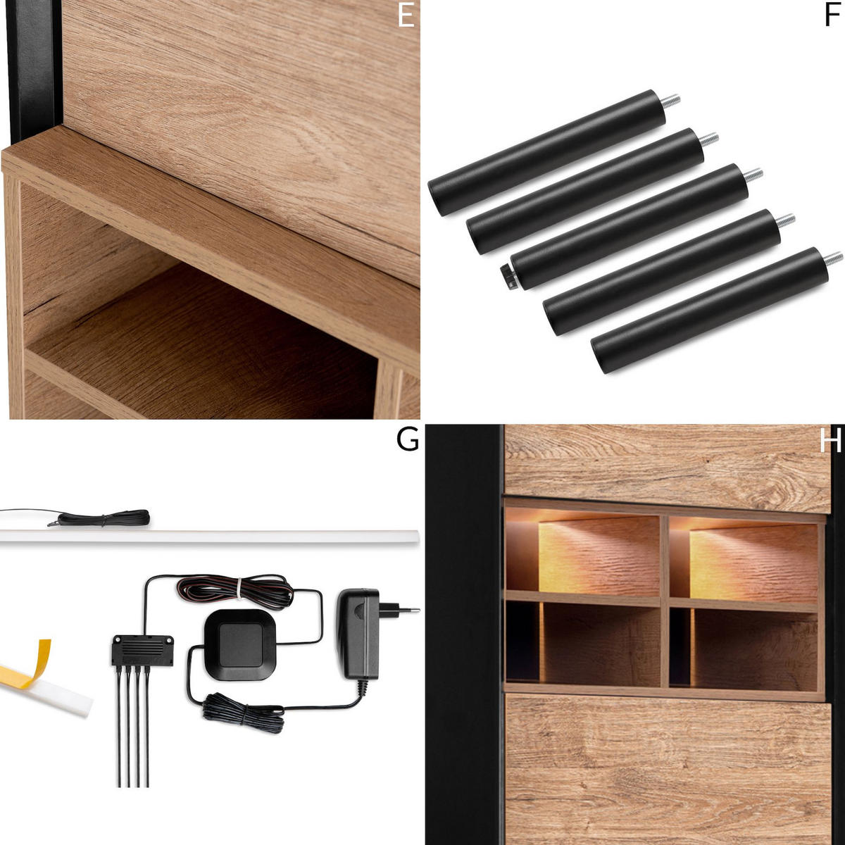 REGAL LOFTY Kreuzeinlage, schwarz / Eiche natur - Eichefarben/Multicolor, Holzwerkstoff (52/174/41cm) - KONSIMO®