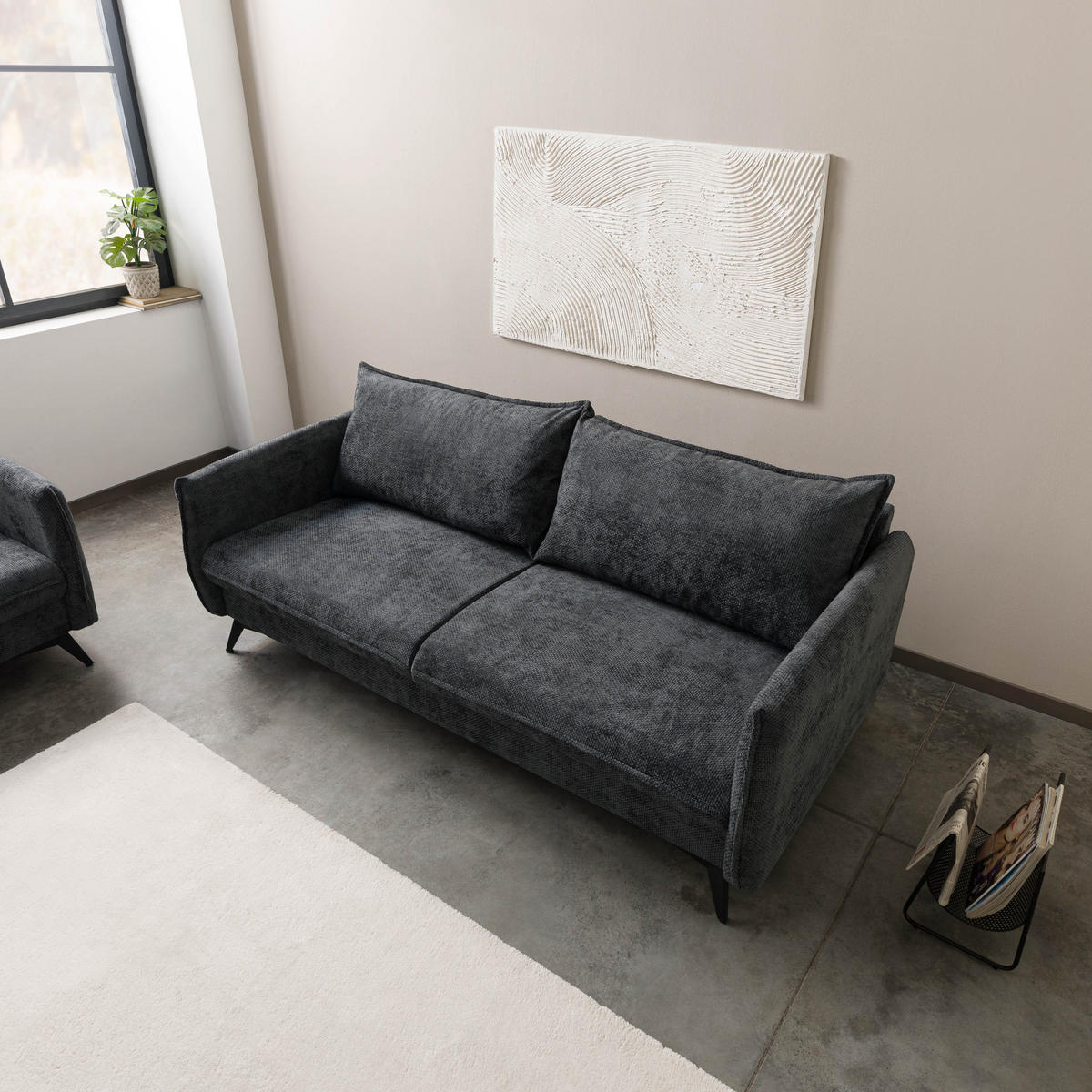 SOFA 3-Sitzer Chenille 199x100x86 anthrazit OLIVIA - Anthrazit, Kunststoff (199/86/100cm) - Massivmoebel24