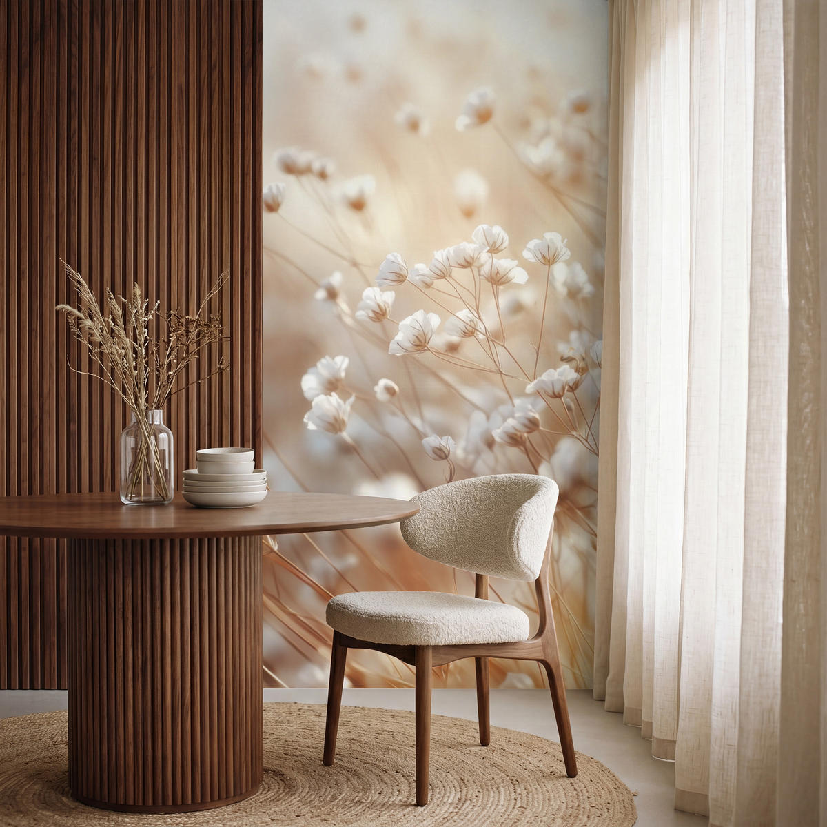 TAPETE - Wild - Blumen - Weiß - 120x260 cm - Creme, Papier (120/260cm) - OnlyWow