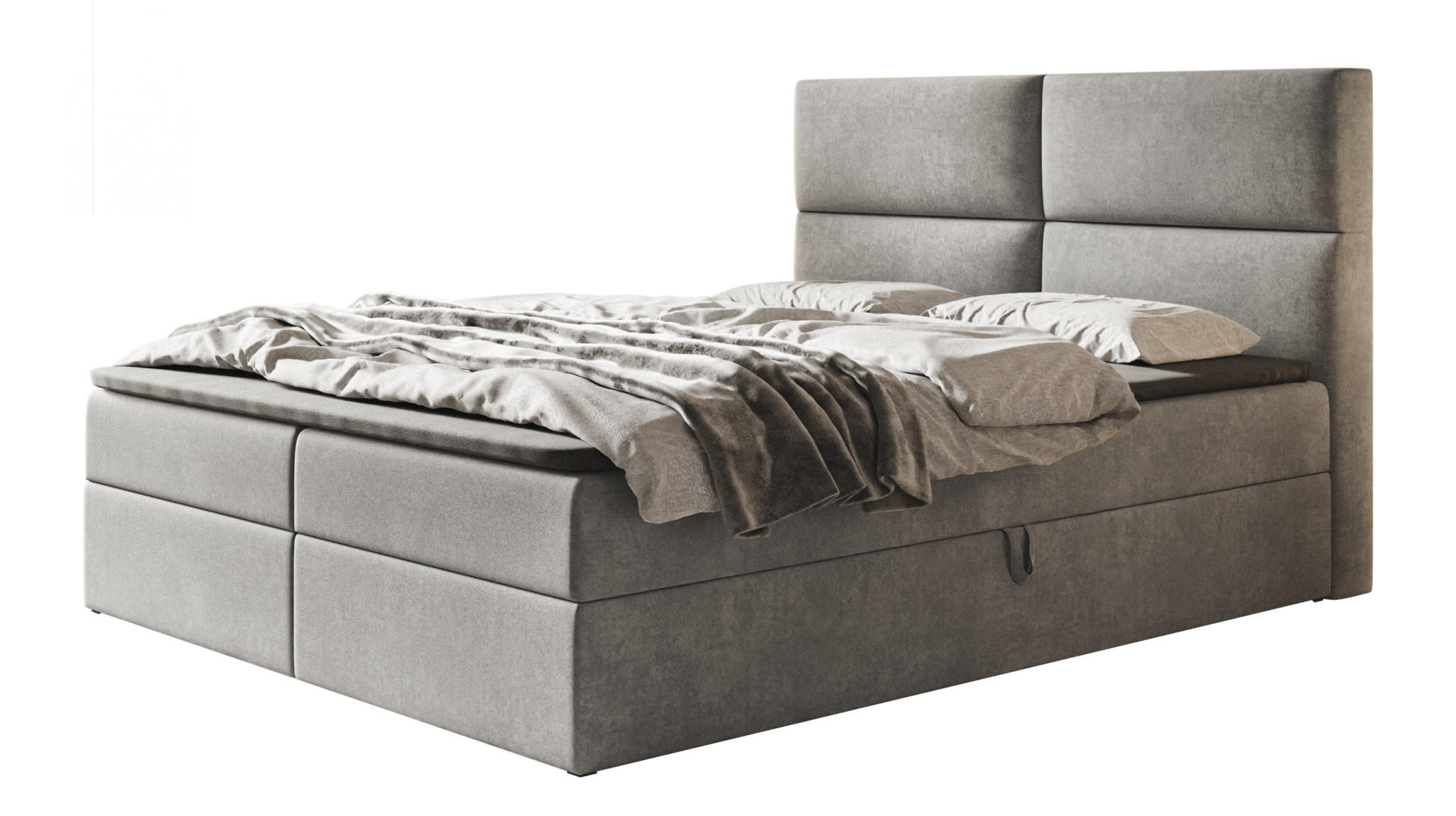 BOXBETT LIZBONA mit 2 Bettkästen, 140x200, Farbe: Grau, Velourstoff, Doppelbett mit Bonell-Matratze - Grau, Holz/Kunststoff (140/200cm) - Alpi-Möbel