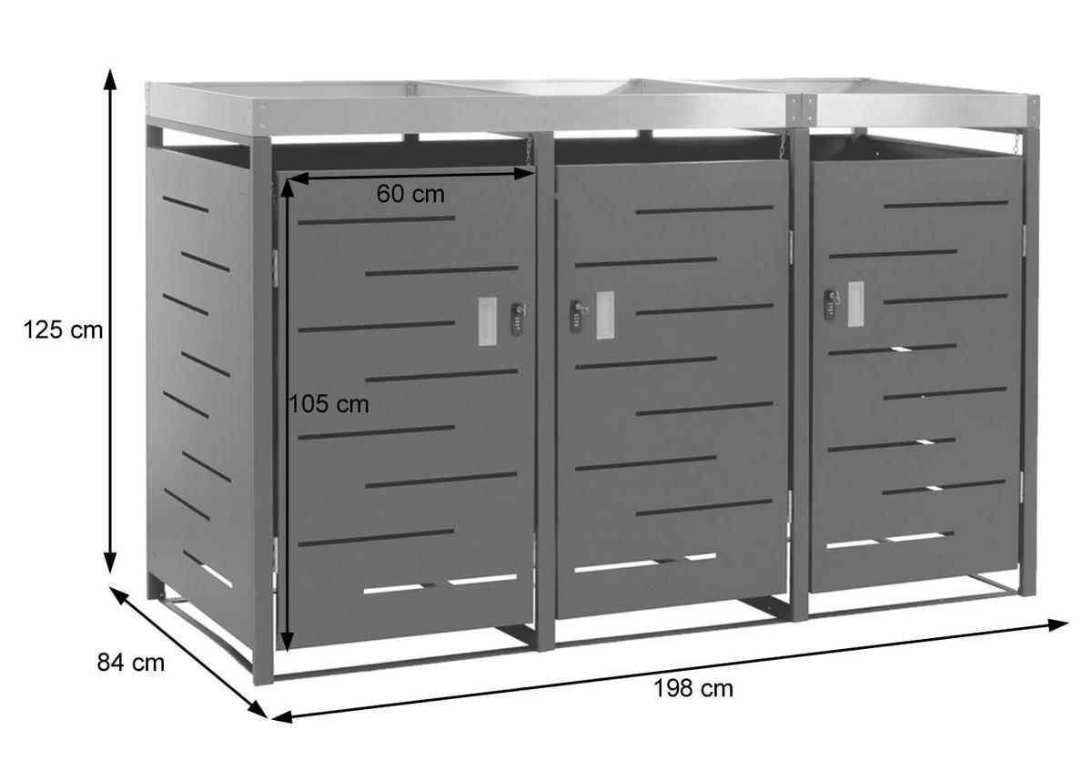 3ER-MÜLLTONNENVERKLEIDUNG Anthrazit - Anthrazit, Metall (198/125/84cm) - MCW
