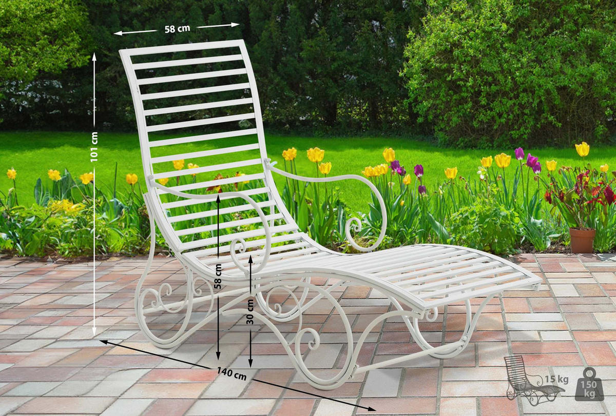 GARTENLIEGE Senta Antik 58x140x101cm Metall Weiß Sonnenliege - Weiß, Metall (58/101/140cm) - DELUKE