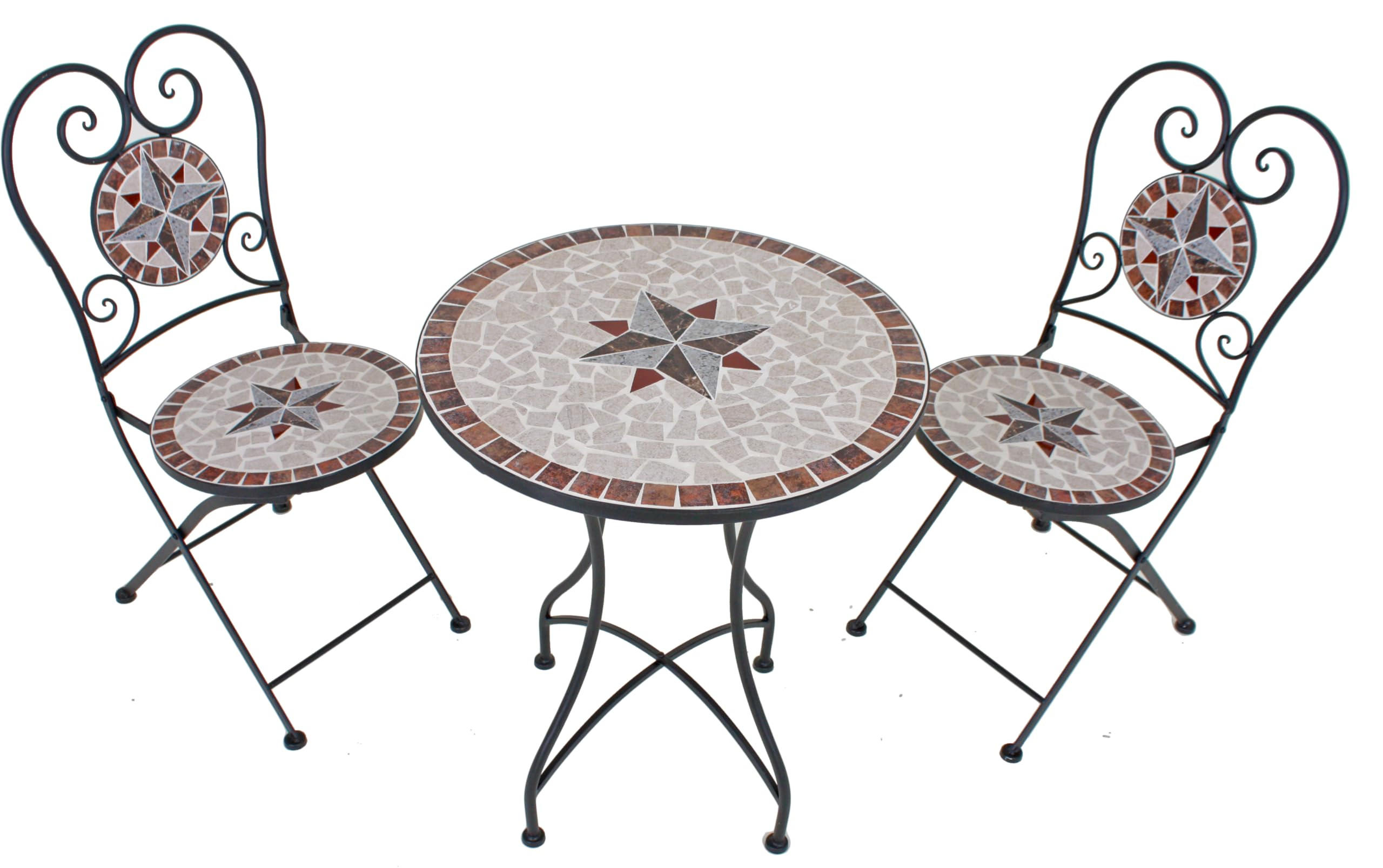 BALKONMÖBEL-SET Robert 3-teilig Mosaik Hellbgrau Balkon-Set - Hellgrau, Metall - DELUKE