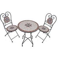 BALKONMÖBEL-SET Robert 3-teilig Mosaik Hellbgrau Balkon-Set - Hellgrau, Metall - DELUKE