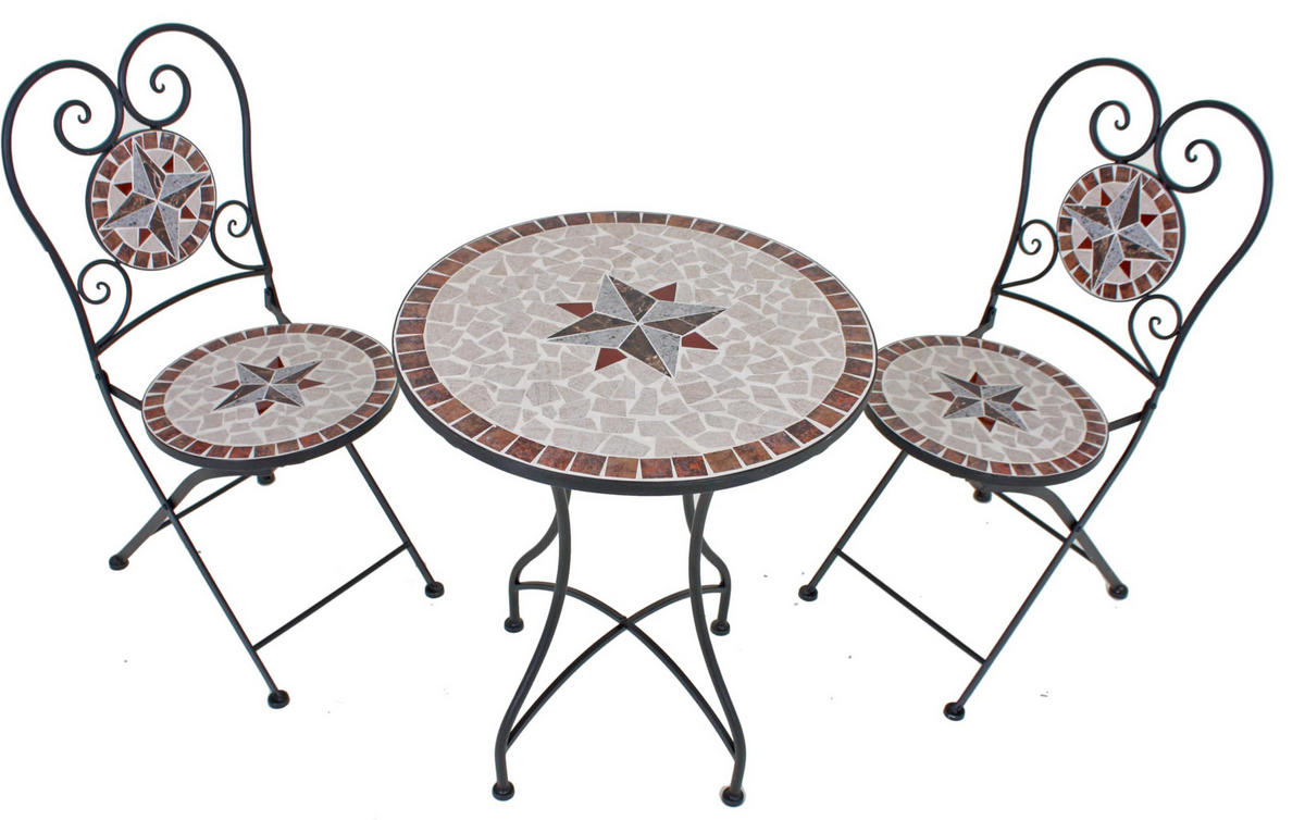 BALKONMÖBEL-SET Robert 3-teilig Mosaik Hellbgrau Balkon-Set - Hellgrau, Metall - DELUKE