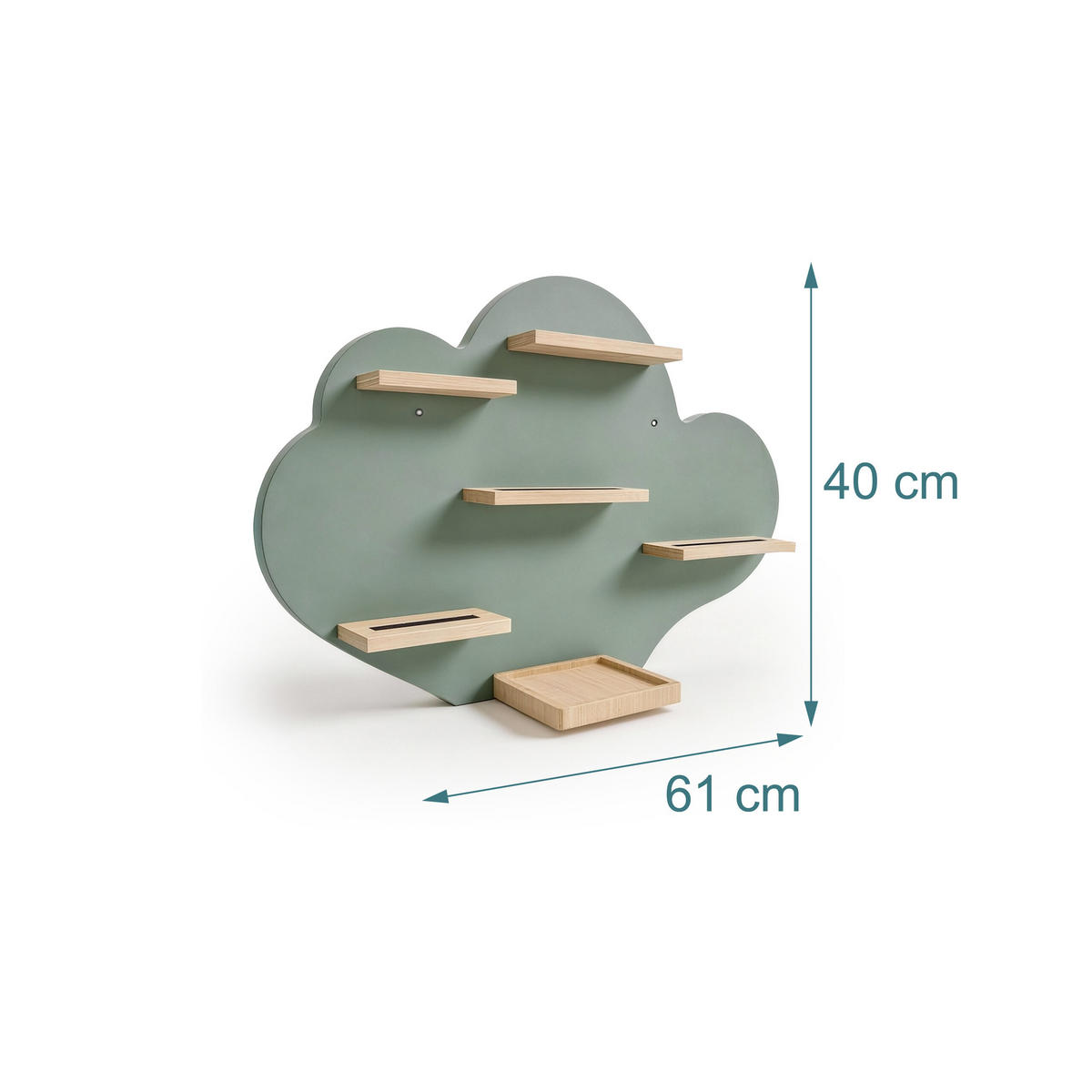 WANDREGAL Salbei Wolkenform Magnetstreifen MDF Buchenholz 40 cm - Grün, Holz/Holzwerkstoff (61/40/17cm) - Relaxdays