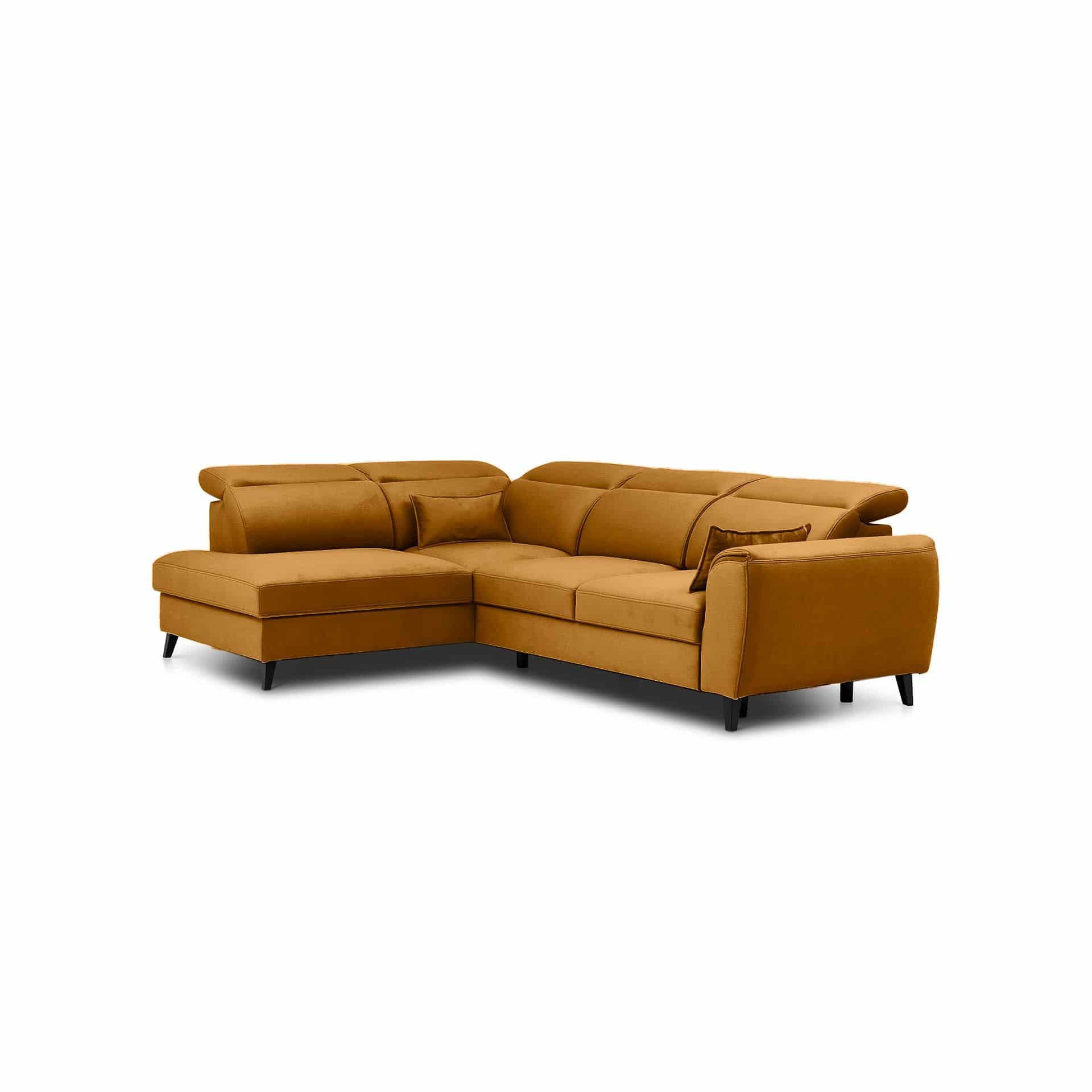 ECKSOFA mit Schlaffunktion & Bettkasten - Gelb/Schwarz, Holz/Textil (255/201cm) - Eltap