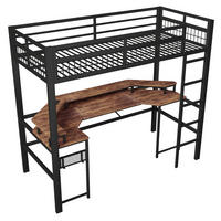 HOCHBETT 90/200 cm DE-04494, mit LED und Schreibtisch in Schwarz - Schwarz, Metall (90/200cm) - ComfortXL