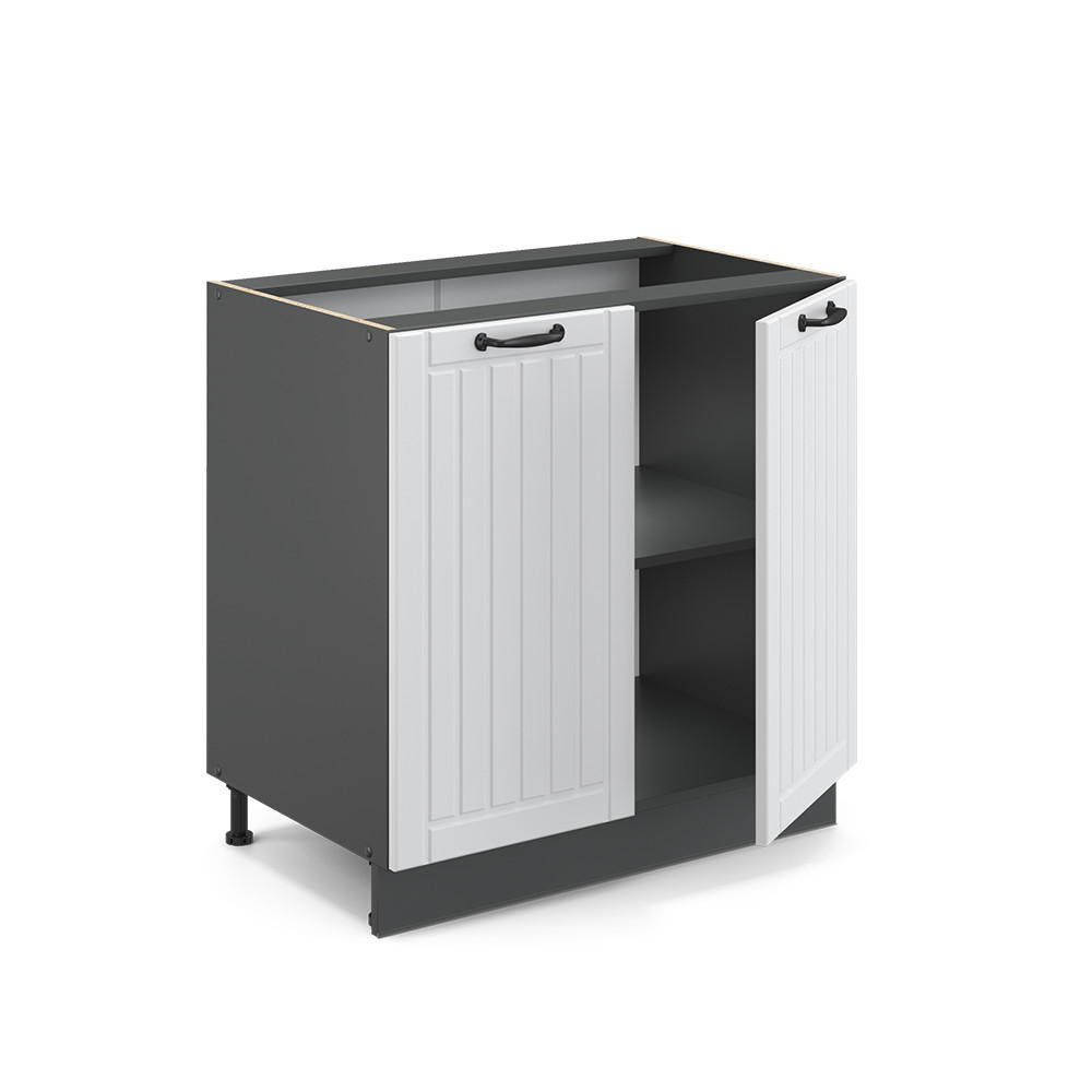 SPÜLENUNTERSCHRANK Fame-Line Weiß Landhaus 80 cm mit Regal, ohne AP - Anthrazit/Weiß, Holzwerkstoff (80/82/51.6cm) - Vicco