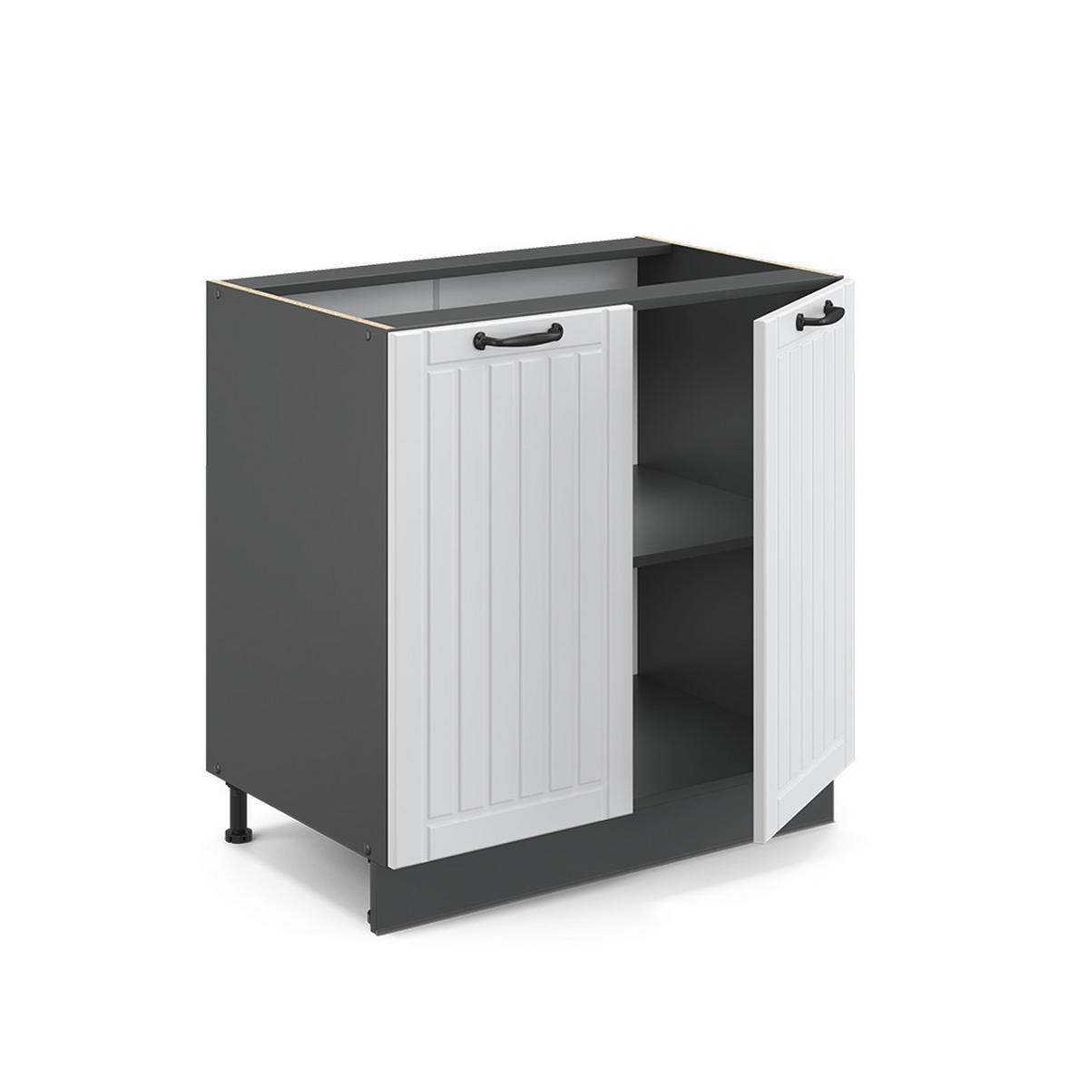 SPÜLENUNTERSCHRANK Fame-Line Weiß Landhaus 80 cm mit Regal, AP Marmor - Anthrazit/Creme, Holzwerkstoff (80/82/60cm) - Vicco