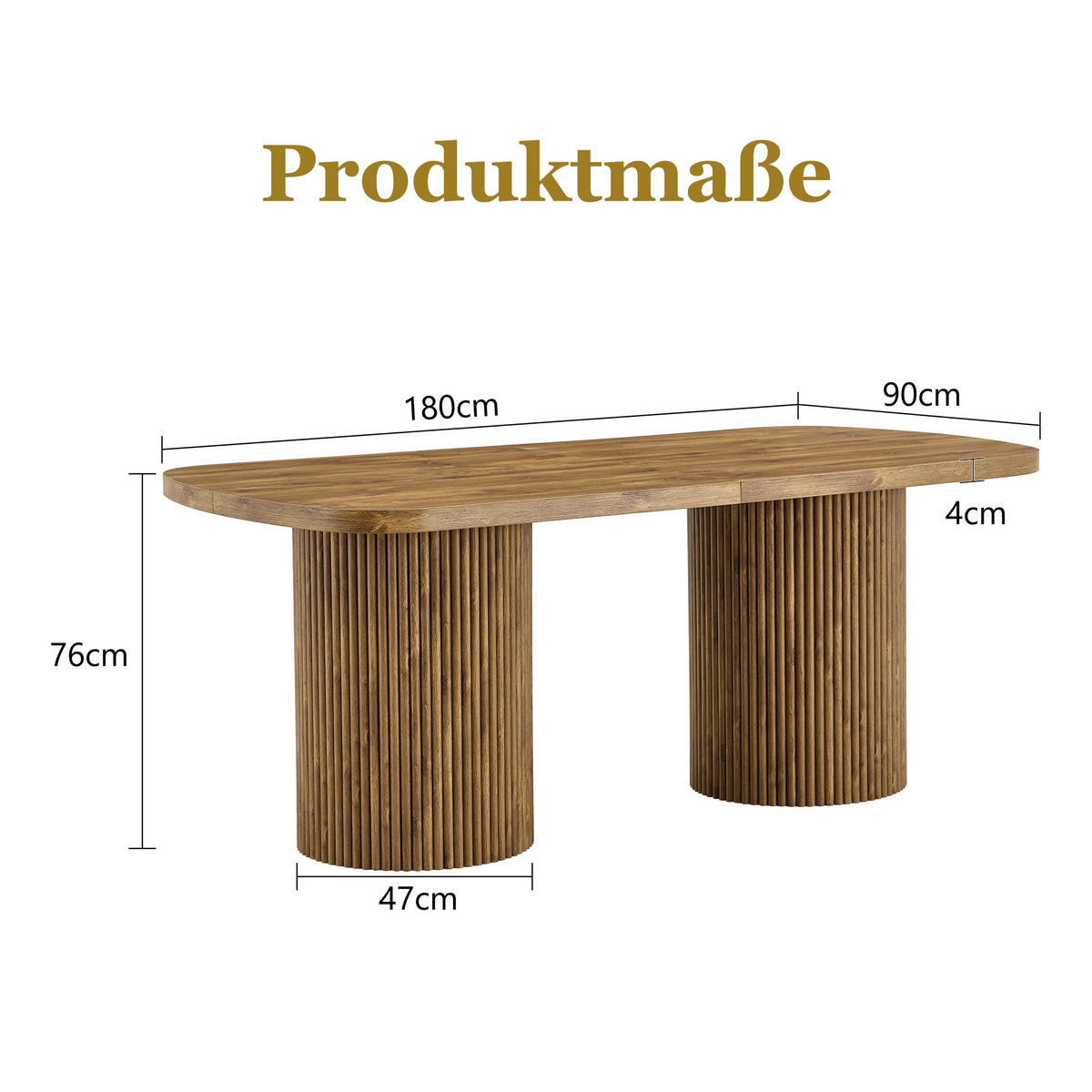 ESSTISCH MDF 6–8 Personen geriffelte Zylinderfüße Wabi Sabi Mid Century Design modern - Naturfarben, Holzwerkstoff (180/90/76cm) - EVRYAE
