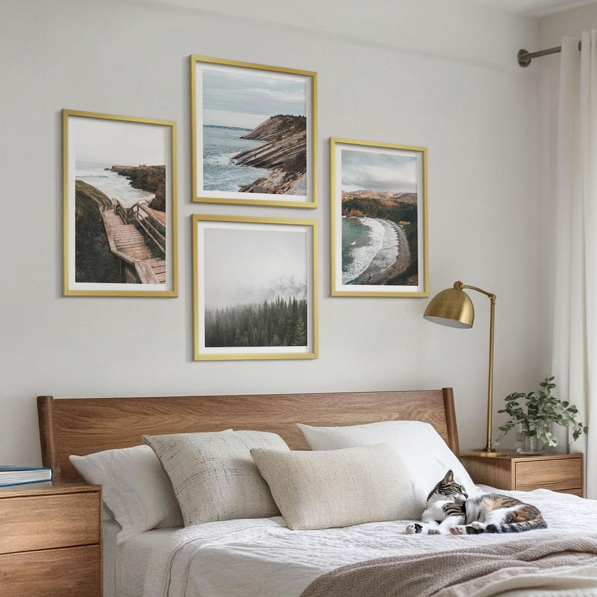 BILDER SET 4er Set - 50x50 cm & 40x60 cm Goldrahmen - Klippenblicke, Strandlandschaften - Goldfarben, Kunststoff (50/50cm) - TULUP
