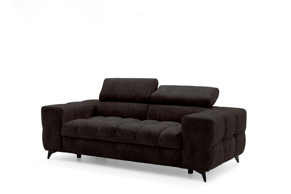 2-SITZER-SOFA PUDDING 209 cm Velours Dunkelbraun - Dunkelbraun/Schwarz, Holz/Textil (209/93/100cm) - Muffo