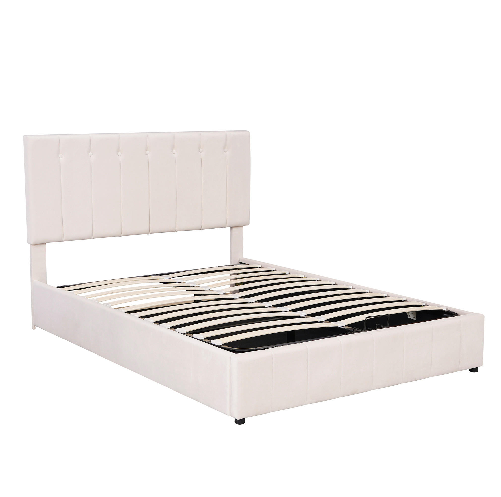POLSTERBETT 140/200 cm Cremeweiß mit hydraulischem Bettkasten und höhenverstellbarem Kopfteil - Creme, Textil (140/200cm) - OKWISH