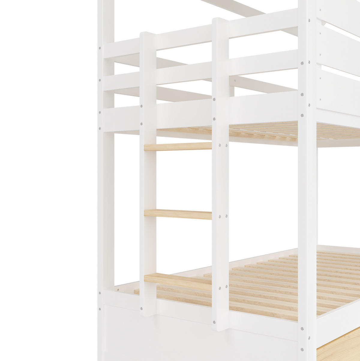 ETAGENBETT mit Rutsche und Ausziehbett 90x200 cm Weiß/Natur - Weiß, Holzwerkstoff (90/200cm) - Beauniv
