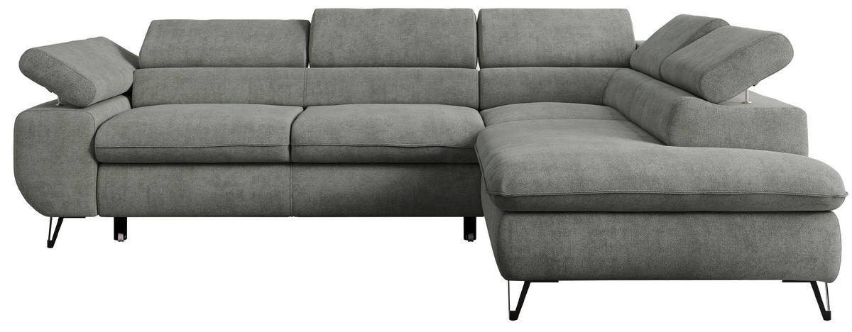 ECKSOFA PETER L Grau Struktur - Rechts Seite - Schwarz/Grau, Textil/Metall (273/208cm) - MKS