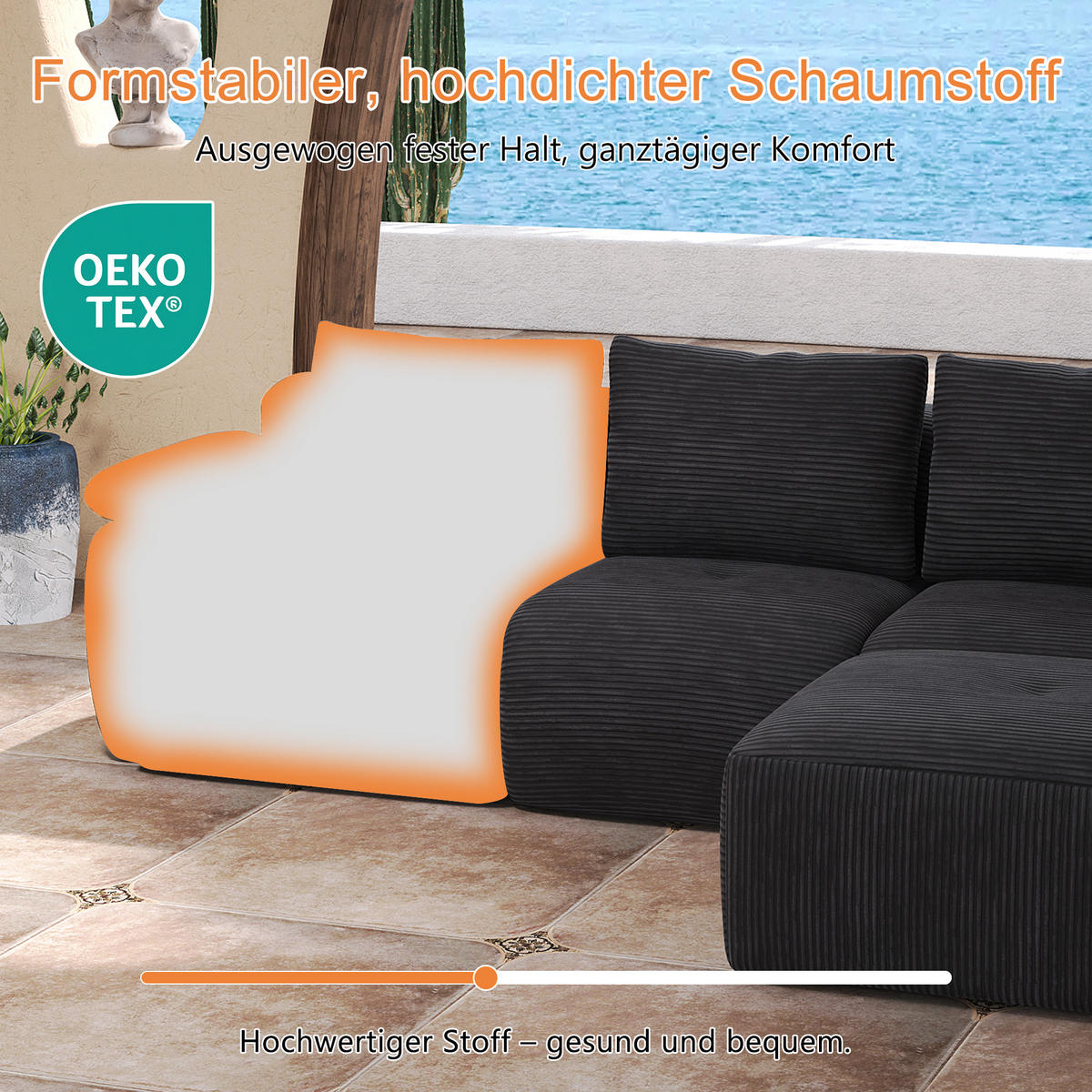ECKSOFA,3-SITZER-SOFA,CORDSTOFF Stoffsofa L Form mit Hocker,Dunkelgrau - Grau, Textil (264/89cm) - PARAFTA HOME