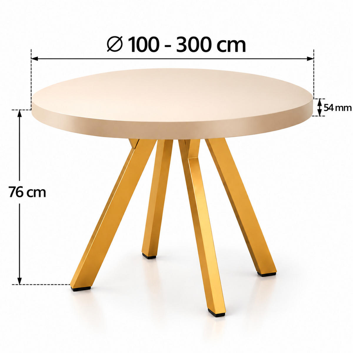 ESSTISCH rund ausziehbar 100/300/76 cm, Kaschmir, 54 cm Tischplatte + Y Metallgestell Gold - Kaschmir/Goldfarben, Holzwerkstoff/Metall (100/300/76cm) - Damale Möbel