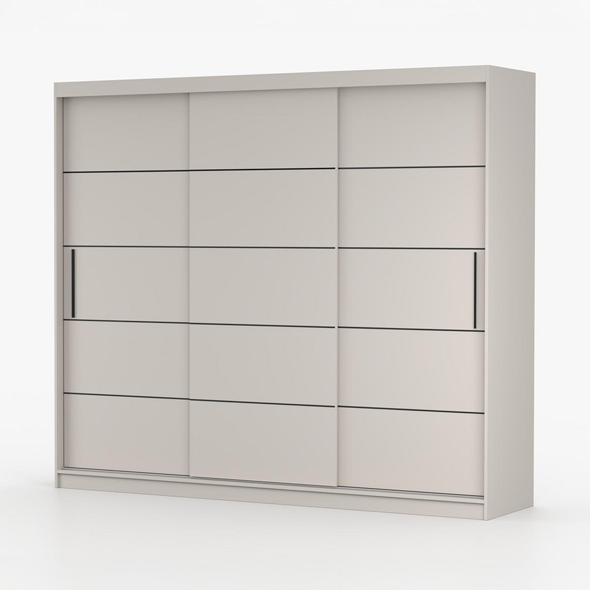 SCHWEBETÜRENSCHRANK ALBA II K 250/218/61 cm 3-türig Kaschmir - Kaschmir/Schwarz, Holzwerkstoff/Kunststoff (250/218/61cm) - imoebel24