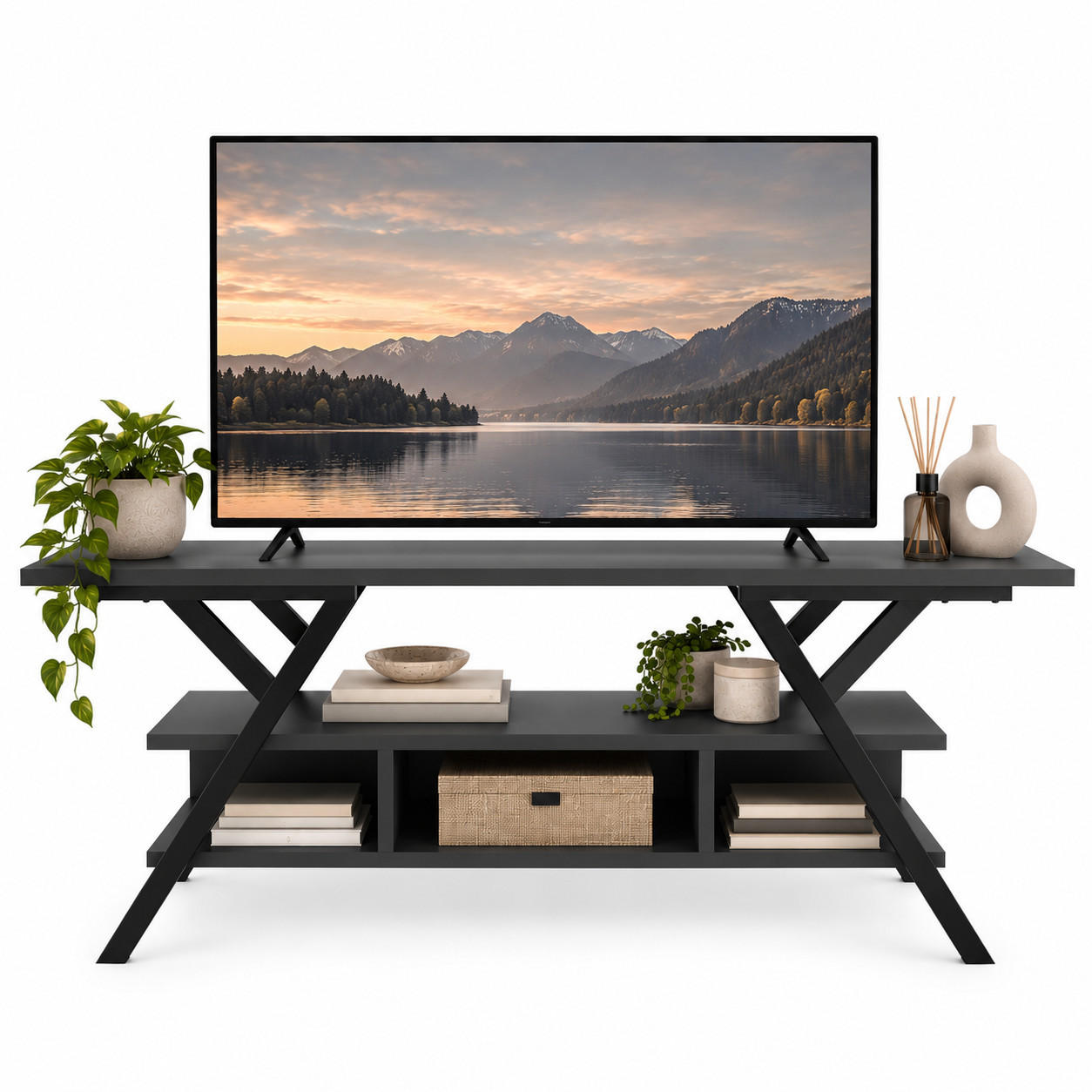 TV Stand Minerva Schwarz Anthrazit - Anthrazit/Schwarz, Holzwerkstoff (120/55/35cm) - Decorotika