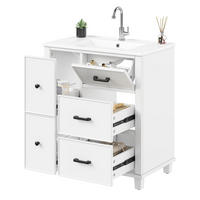 WASCHTISCH aus MDF und Keramik 76,5x47x83,5 cm Weiß mit 4 Schubladen und Klappschublade, integriertes Becken - Weiß, Keramik (76.5/83.5/47cm) - Modfu
