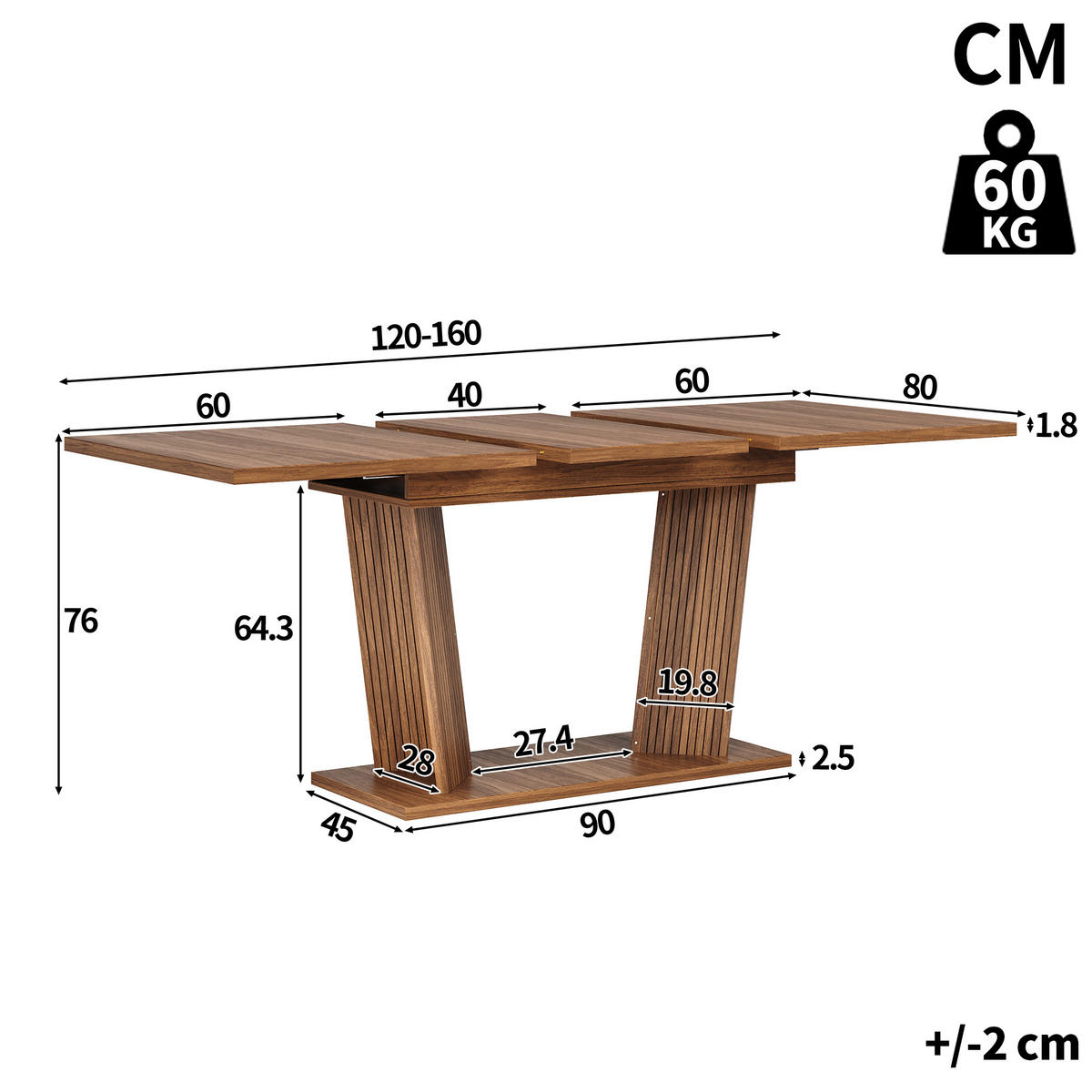 ESSTISCH ausziehbar 120-160/80/76 cm DE-39645 Dunkelbraun - Dunkelbraun, Holzwerkstoff (80/160/76cm) - ComfortXL