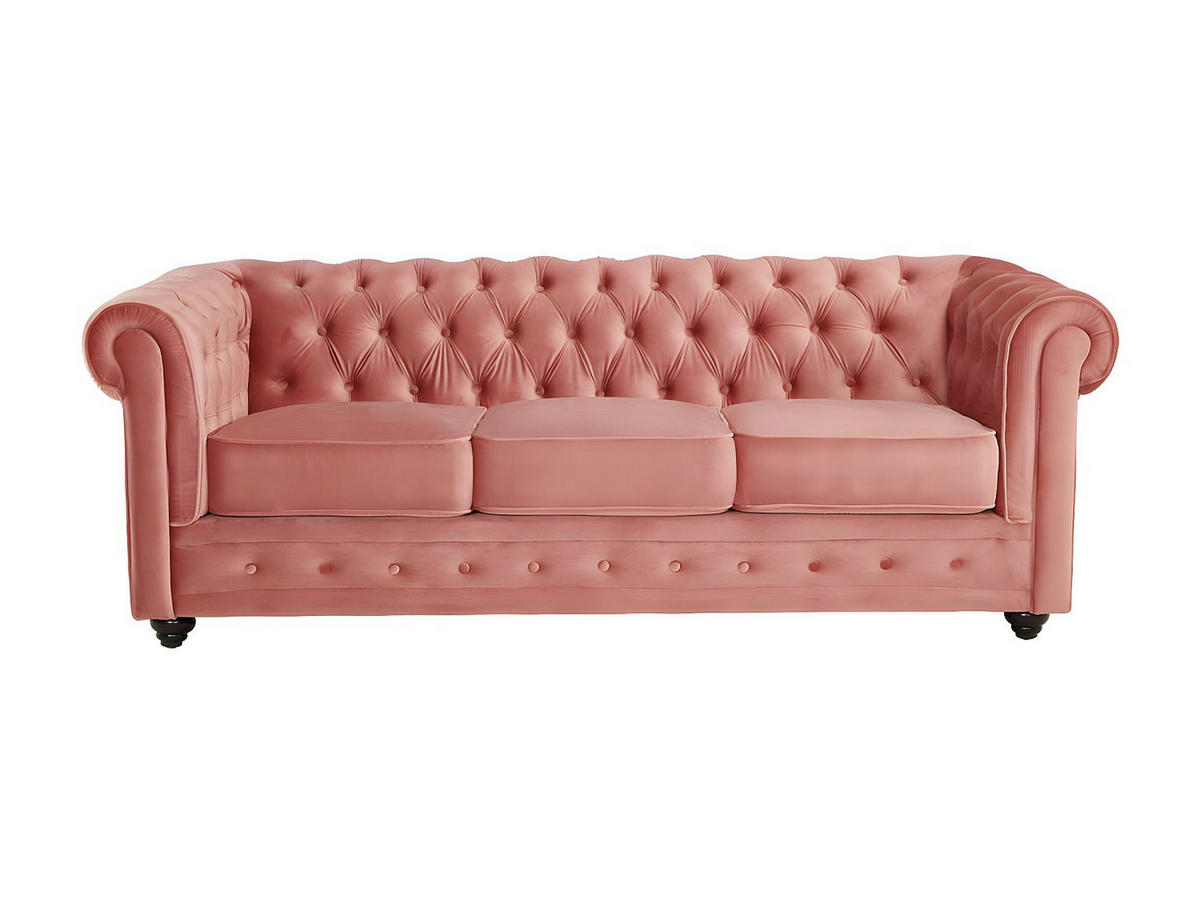 COUCHGARNITUR 3+1+1 - Samt - Rosa - CHESTERFIELD - Pink, Textil (88/72/205cm) - Vente-Unique