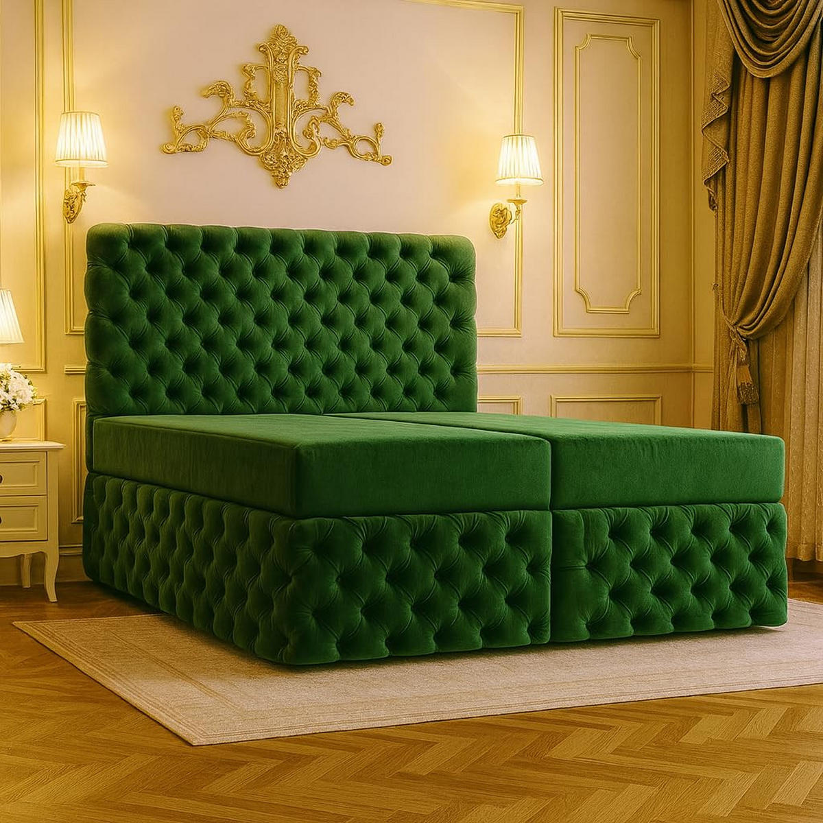 POLSTERBETT Chesterfield2 Flaschengrün 180x210 cm - Waldgrün, Textil (180/210cm) - B&B Home