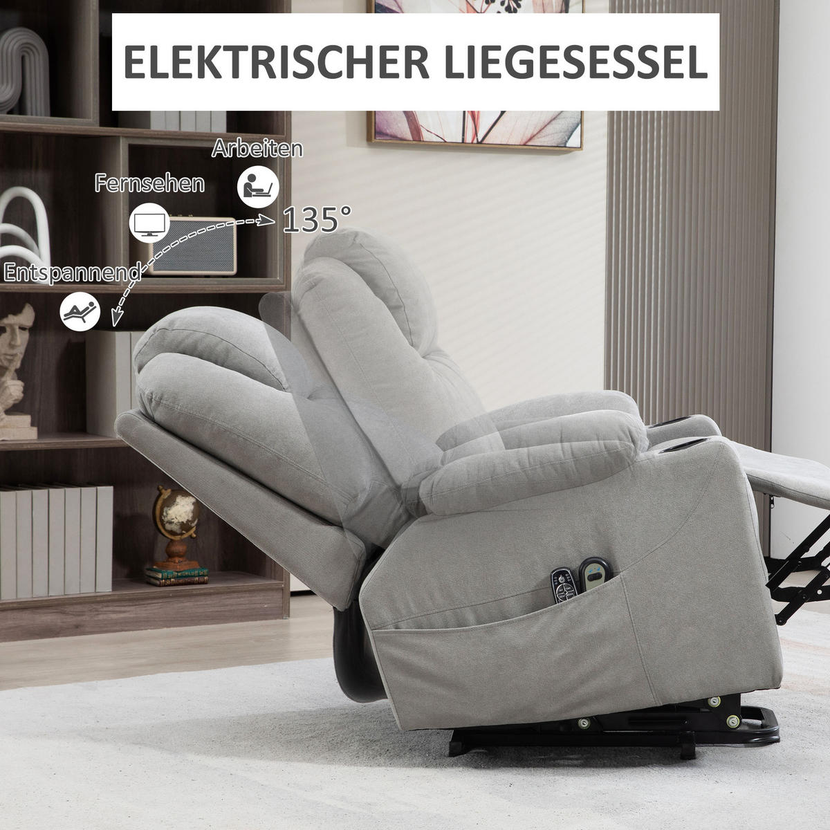 FERNSEHSESSEL mit Aufstehhilfe, Hellgrau - Hellgrau, Kunststoff (90/107/101cm) - HOMCOM