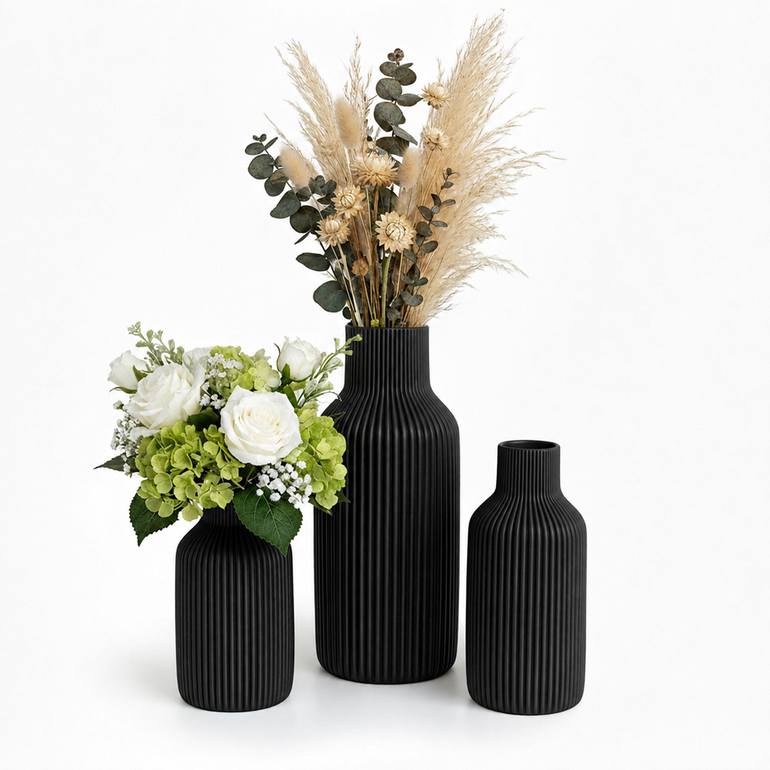 VASEN Schwarz 3er-Set Keramik - Schwarz, Keramik (20cm) - Relaxdays