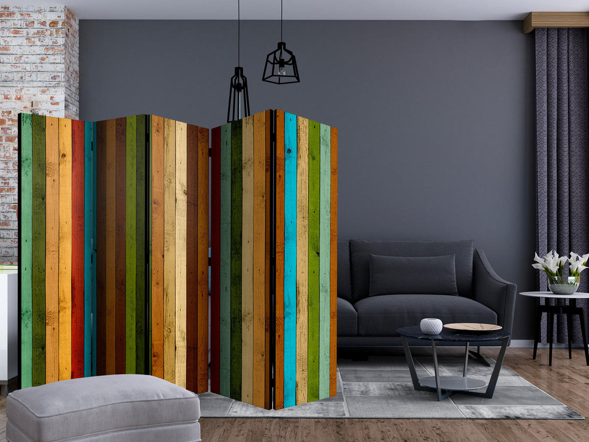PARAVENT Beidseitig Bedruckter 5-tlg 225x172 cm Holz Regenbogen - Multicolor, Holz/Textil (225/172/3cm) - Muralo